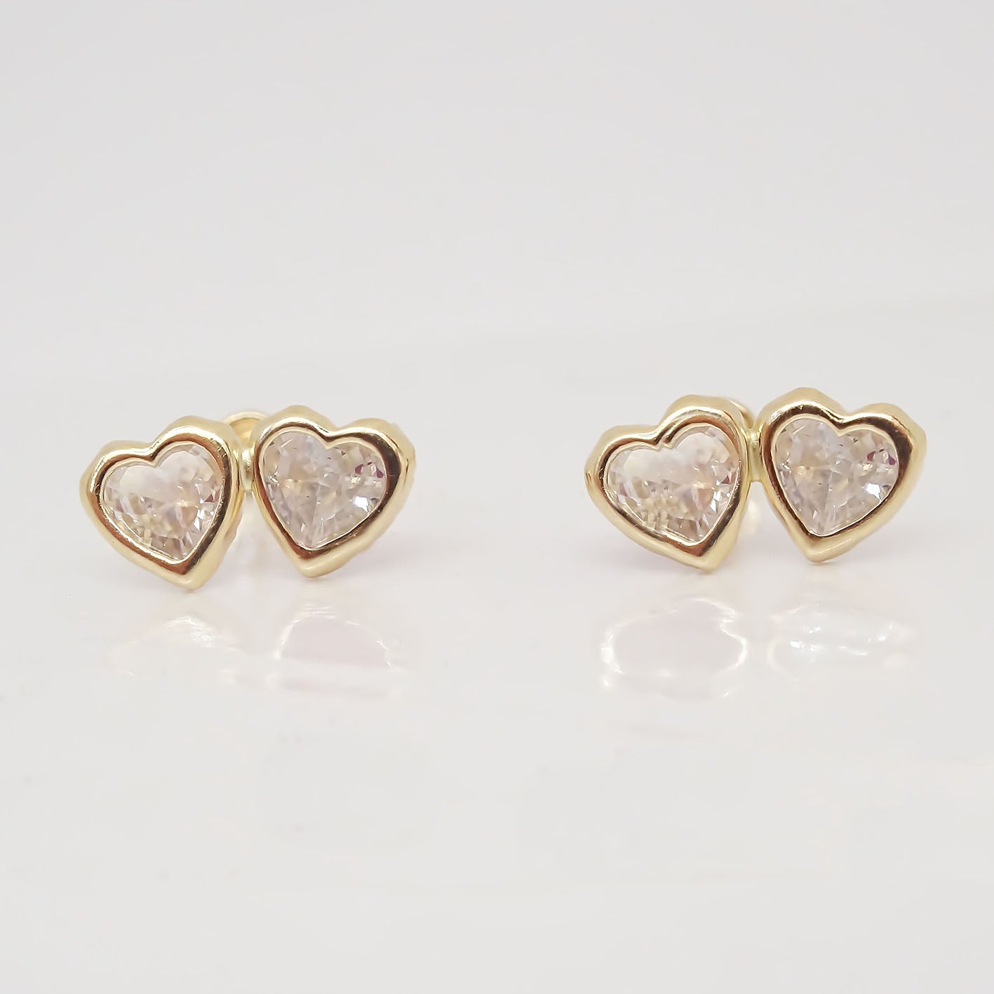 Amor Eterno - Broqueles / Tu Y Yo Bisel / Aretes Oro 10k / Transparente