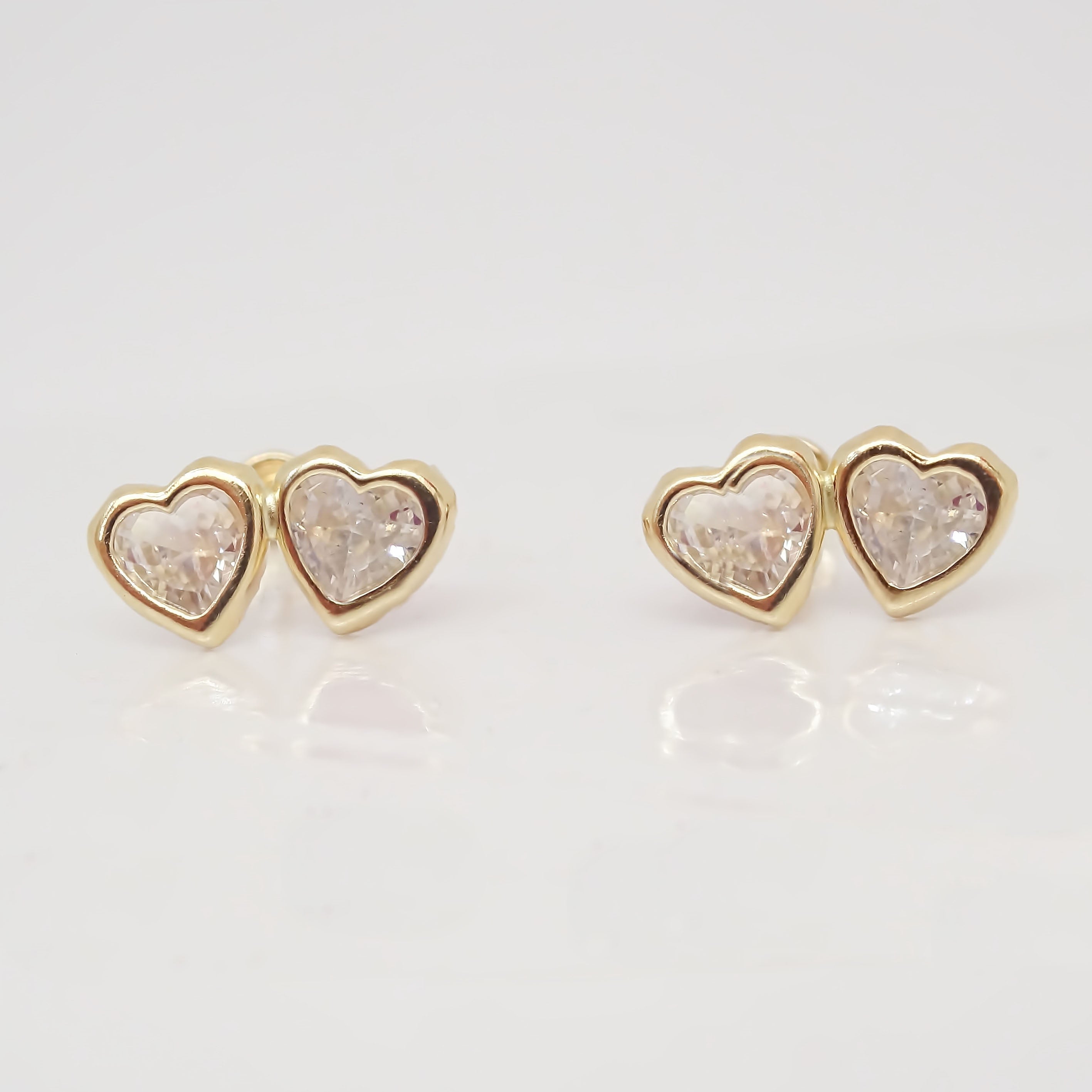 Amor Eterno - Broqueles / Tu Y Yo Bisel / Aretes Oro 10k / Transparente