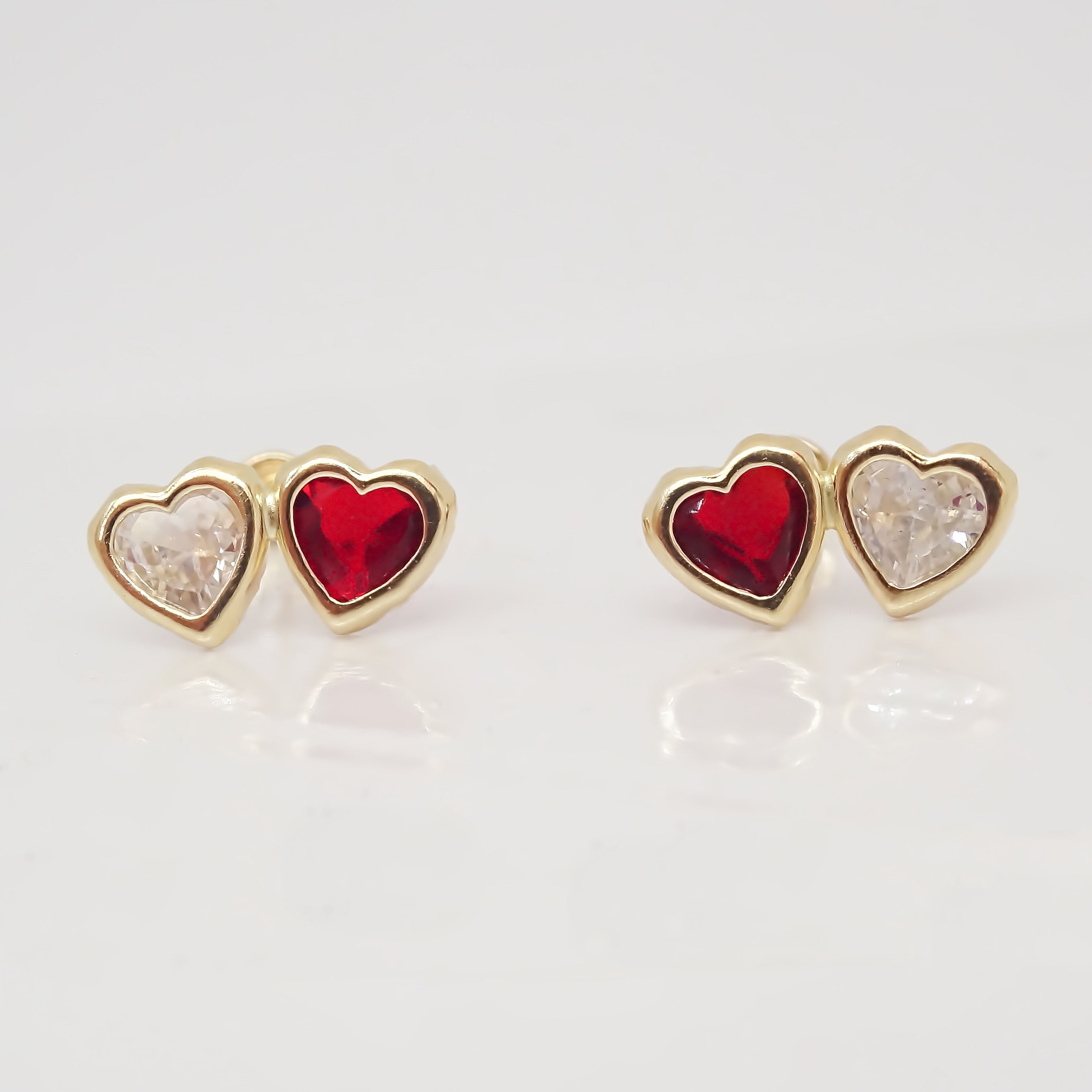Amor Eterno - Broqueles / Tu Y Yo Bisel / Aretes Oro 10k / Rojo