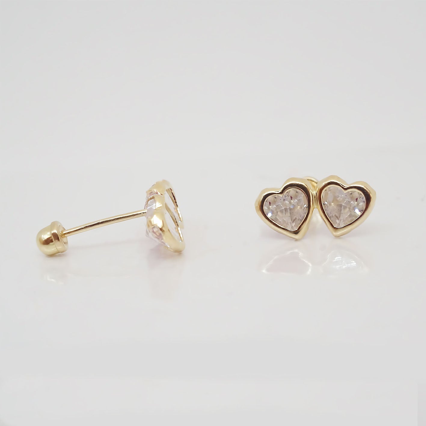 Amor Eterno - Broqueles / Tu Y Yo Bisel / Aretes Oro 10k / Transparente
