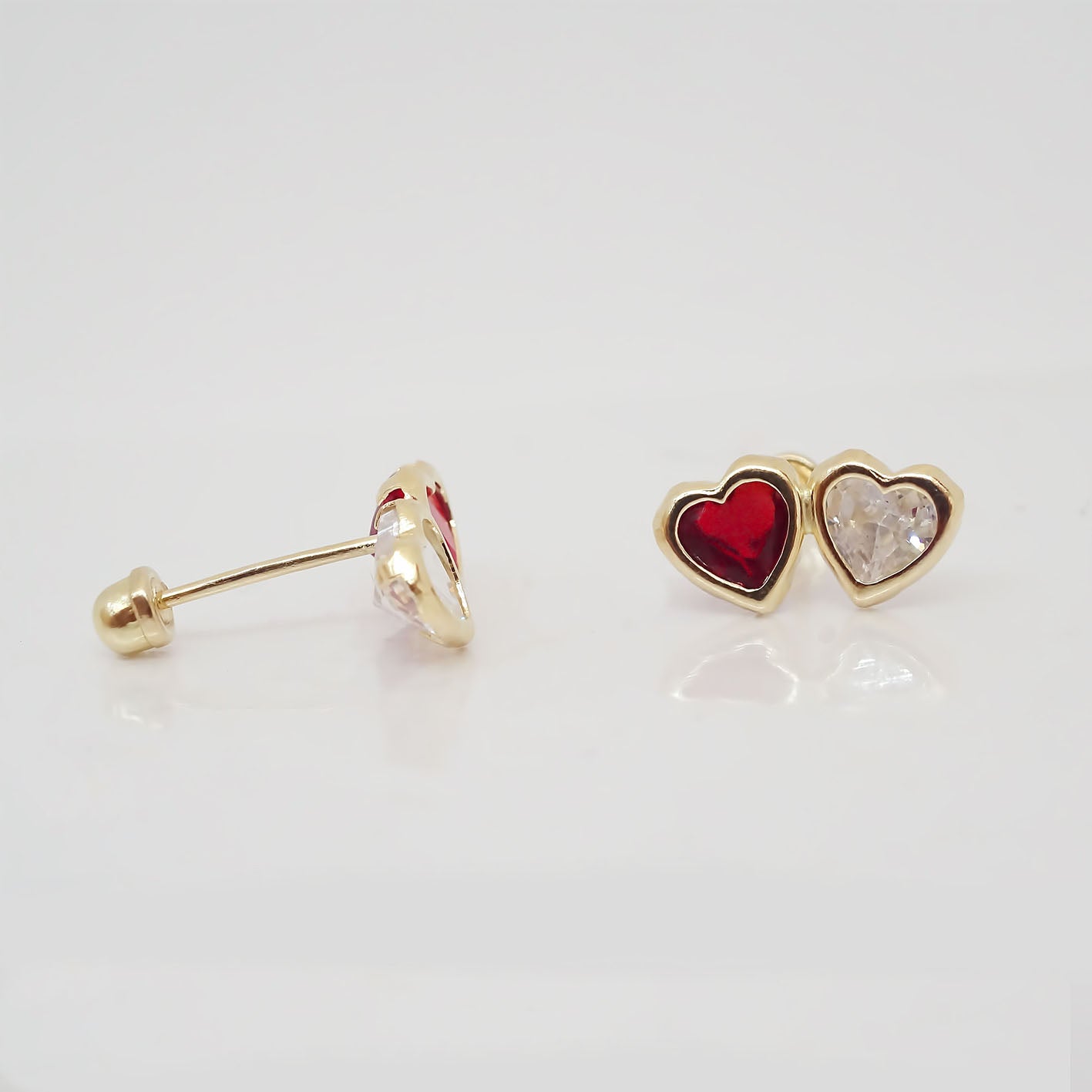 Amor Eterno - Broqueles / Tu Y Yo Bisel / Aretes Oro 10k / Rojo