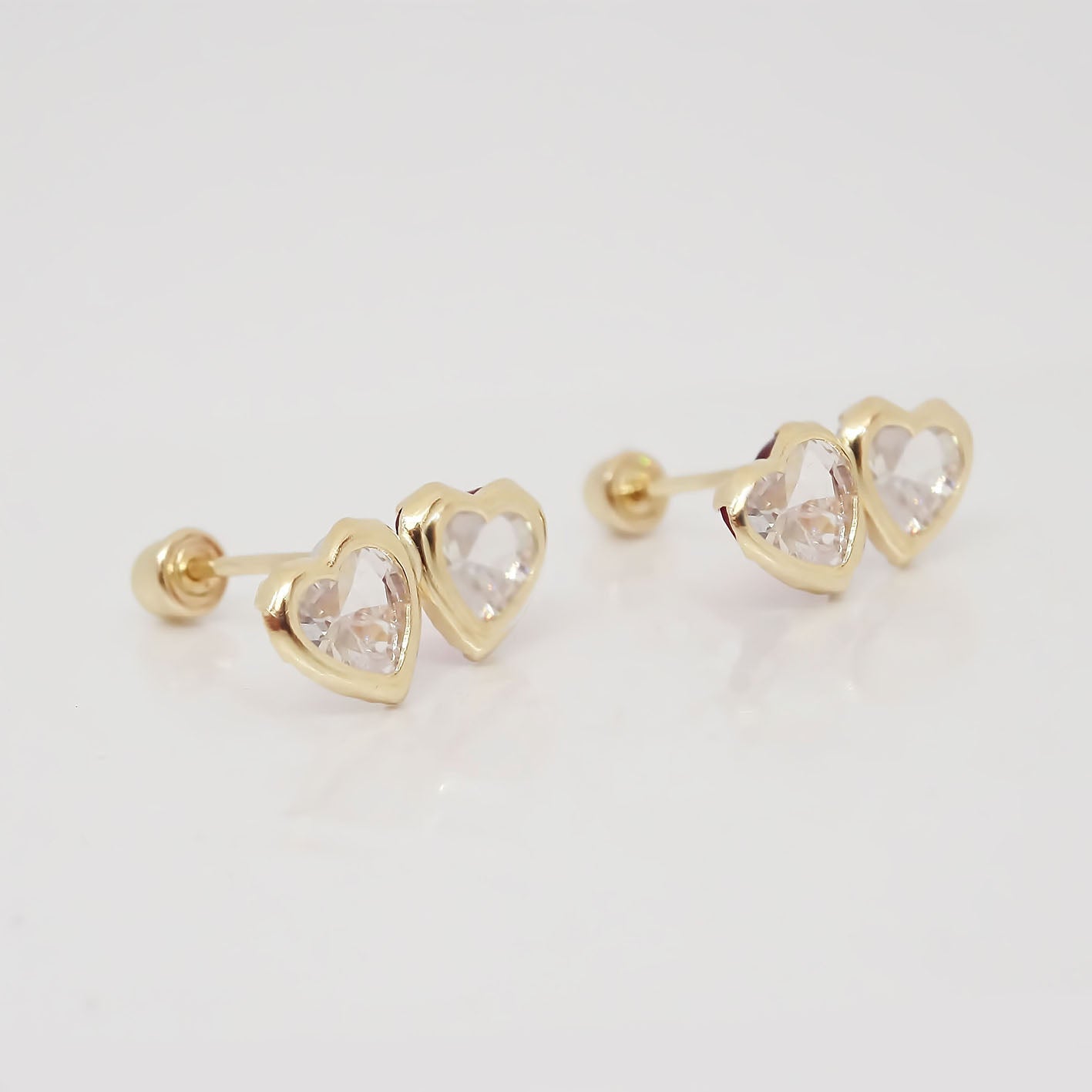 Amor Eterno - Broqueles / Tu Y Yo Bisel / Aretes Oro 10k / Transparente