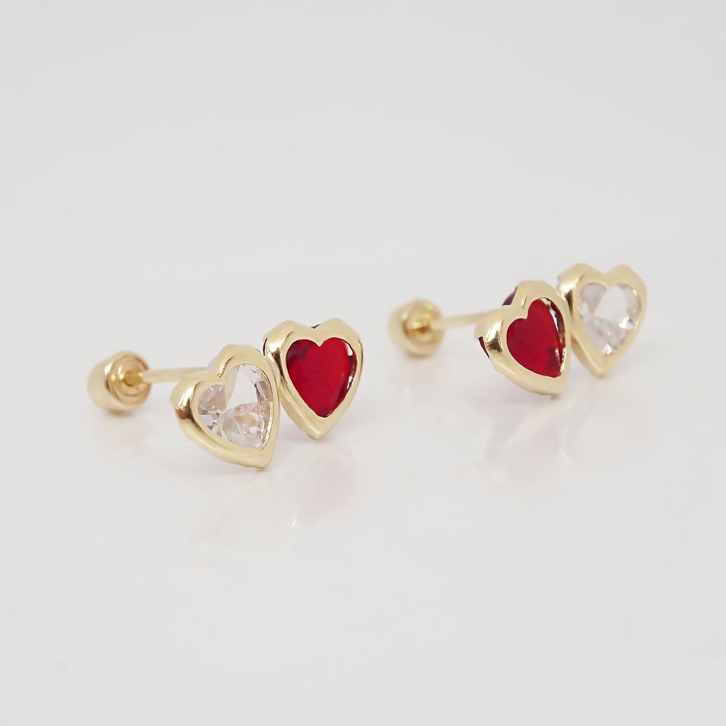 Amor Eterno - Broqueles / Tu Y Yo Bisel / Aretes Oro 10k / Rojo