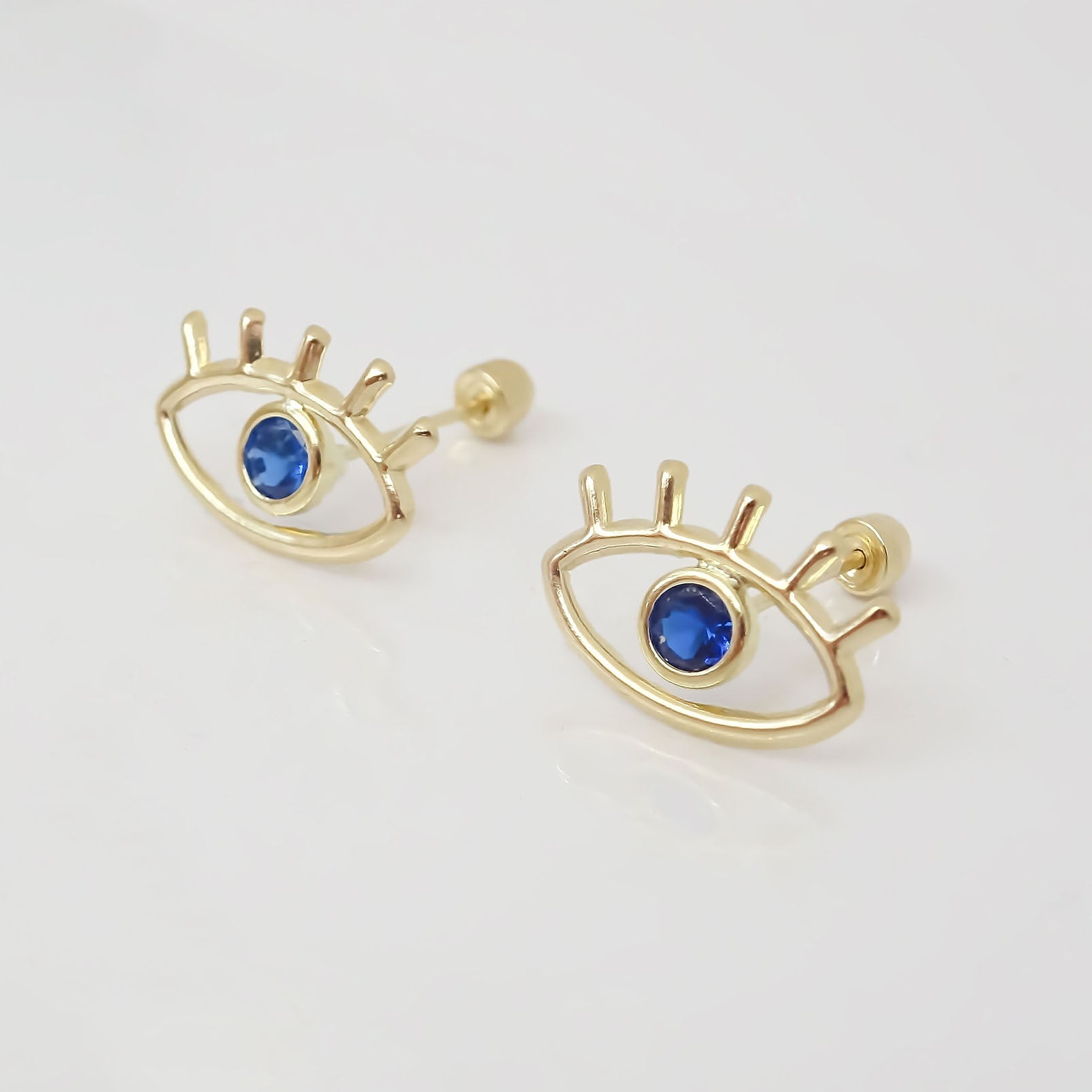 Amor Eterno - Broqueles Ojo Turco Pestañas Aretes / Oro 10k