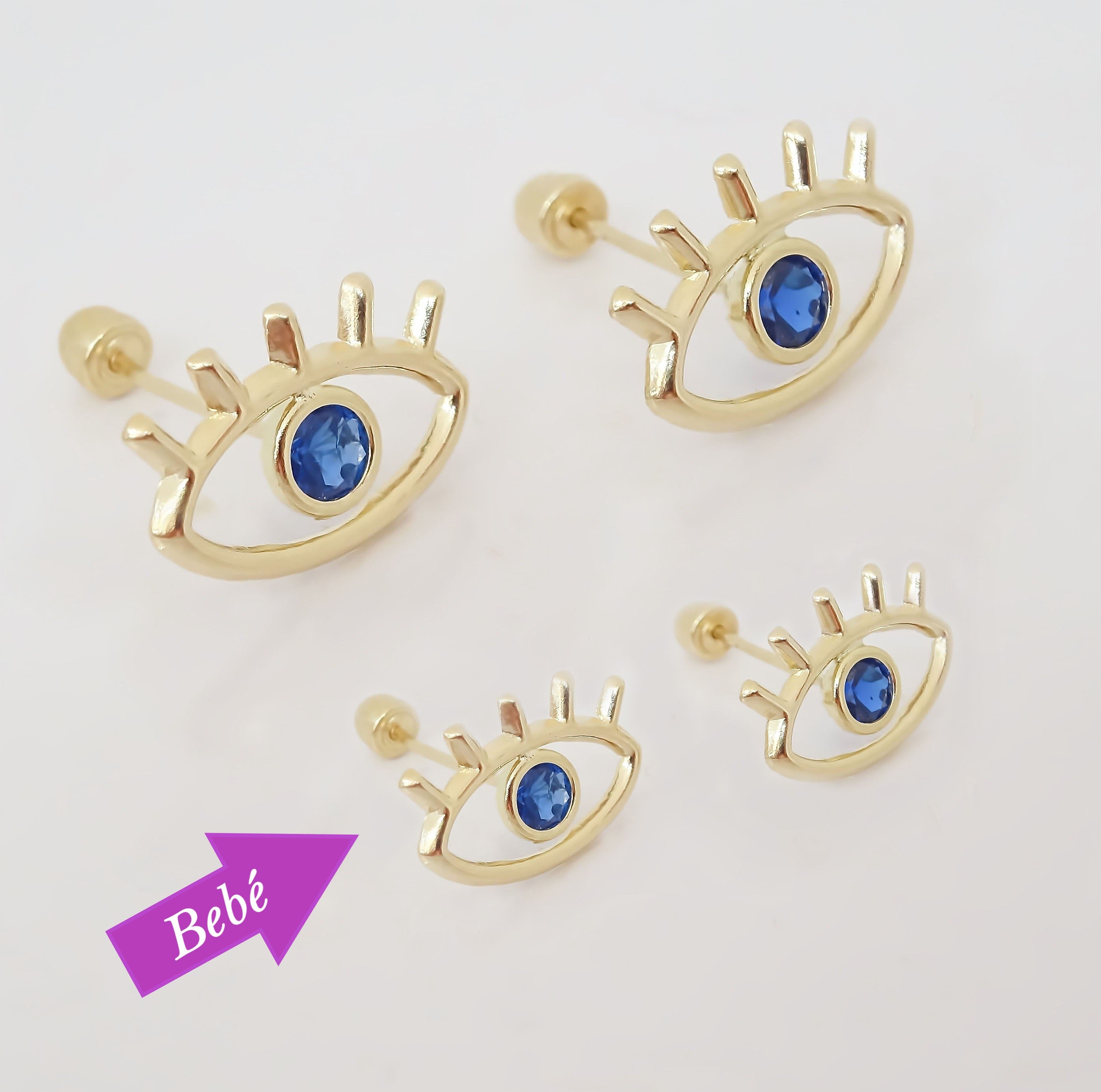 Amor Eterno - Broqueles Ojo Turco Pestañas Bebé / Oro 10k