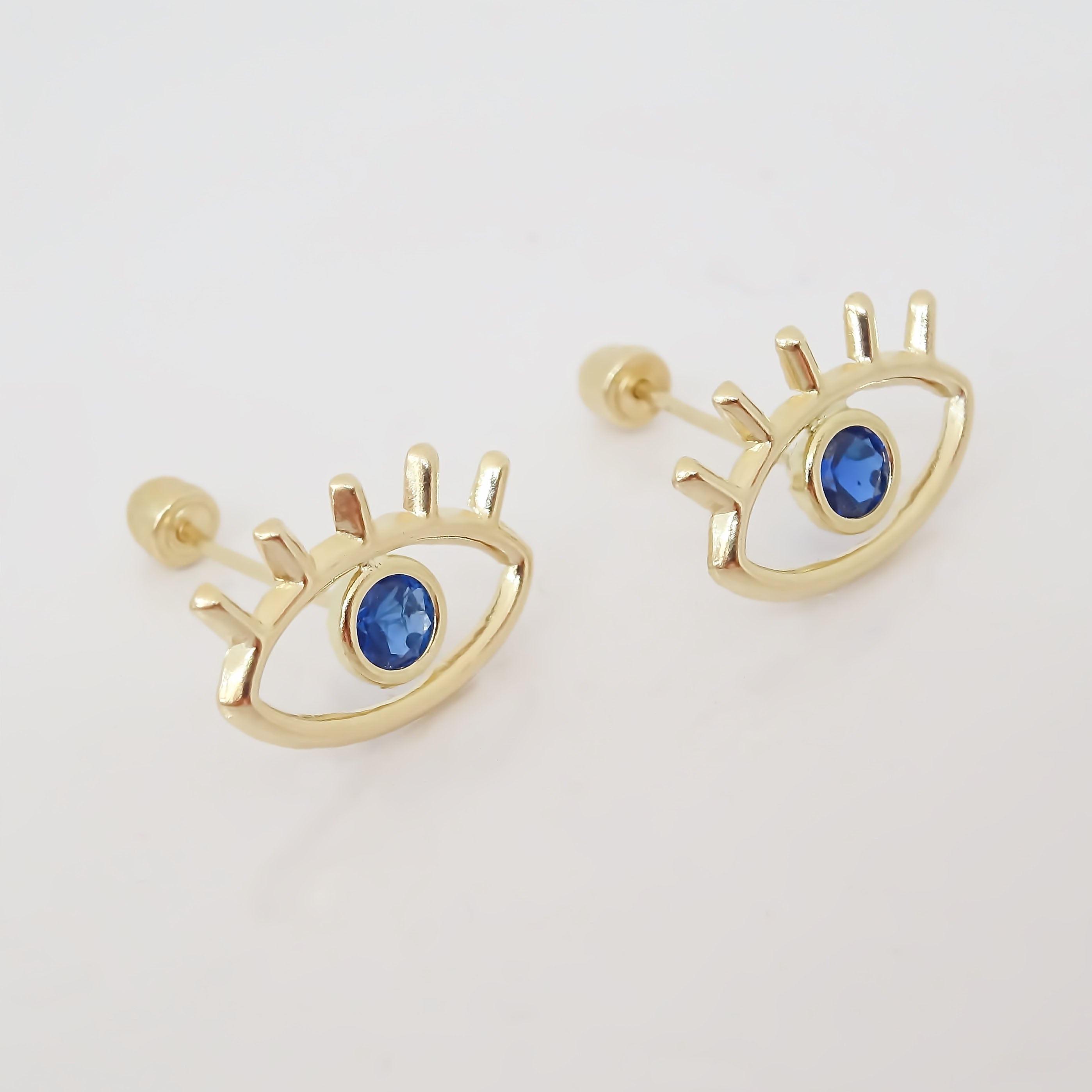 Amor Eterno - Broqueles Ojo Turco Pestañas Aretes / Oro 10k