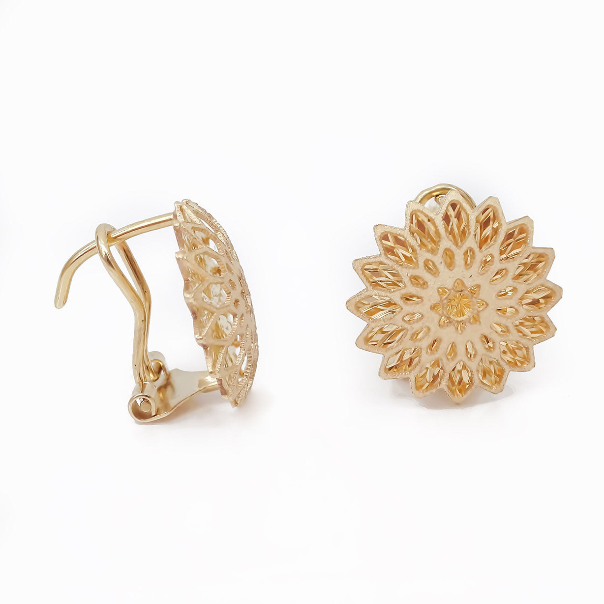 Amor Eterno - Flor Dahlia Aretes Arracadas / Oro 10k