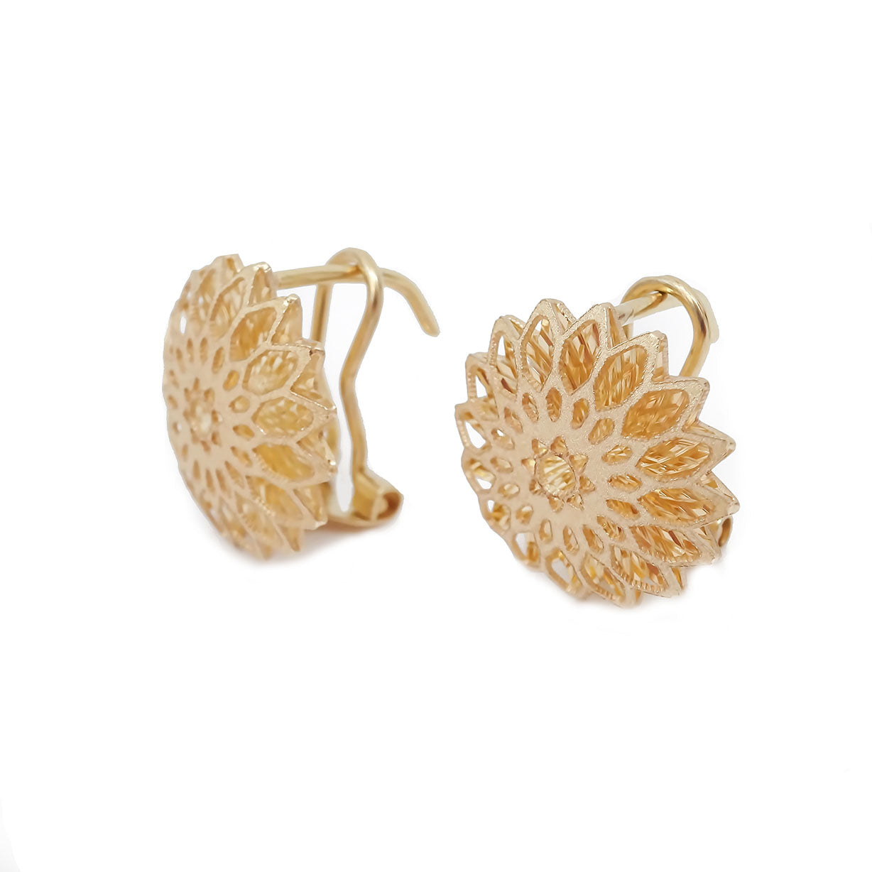 Amor Eterno - Flor Dahlia Aretes Arracadas / Oro 10k
