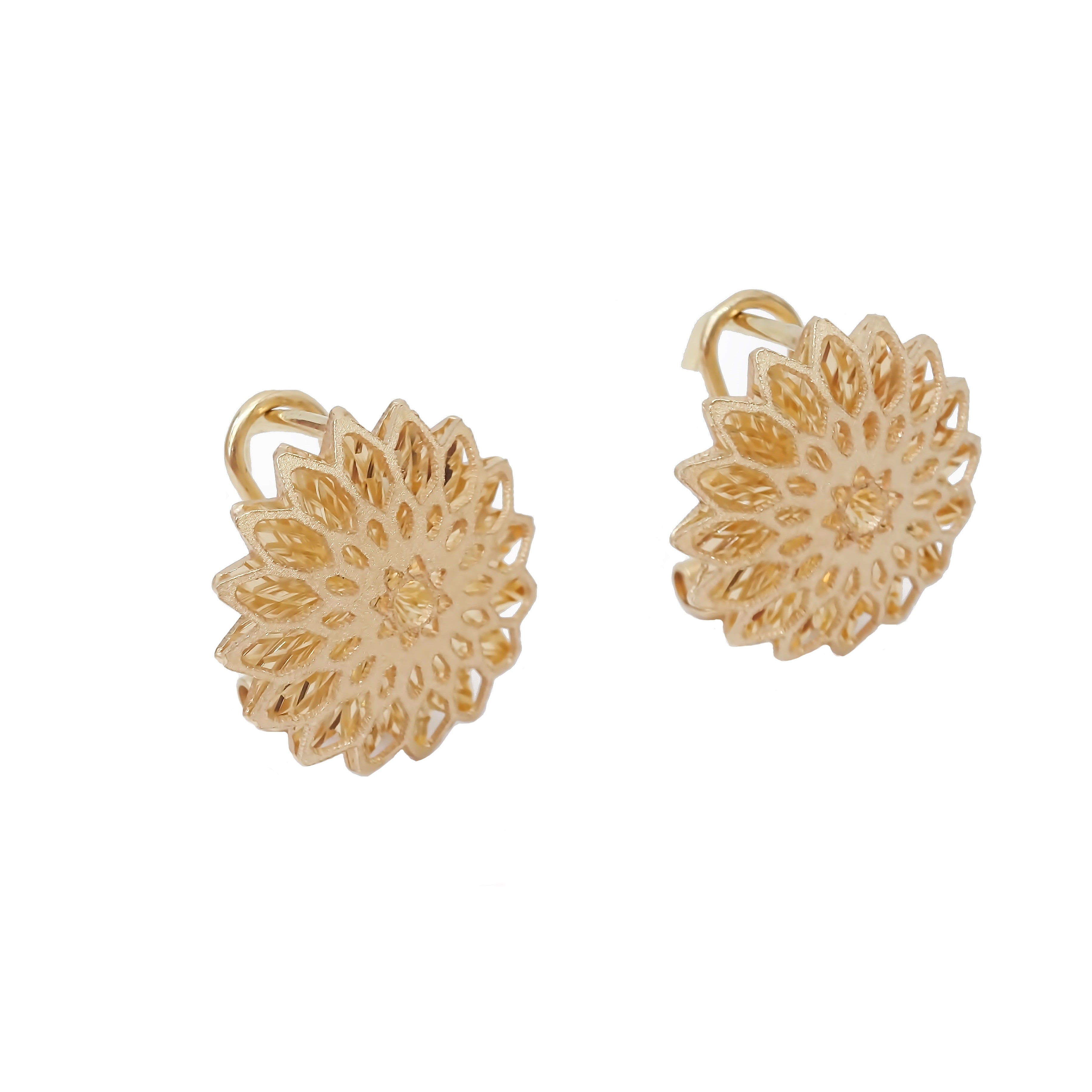 Amor Eterno - Flor Dahlia Aretes Arracadas / Oro 10k