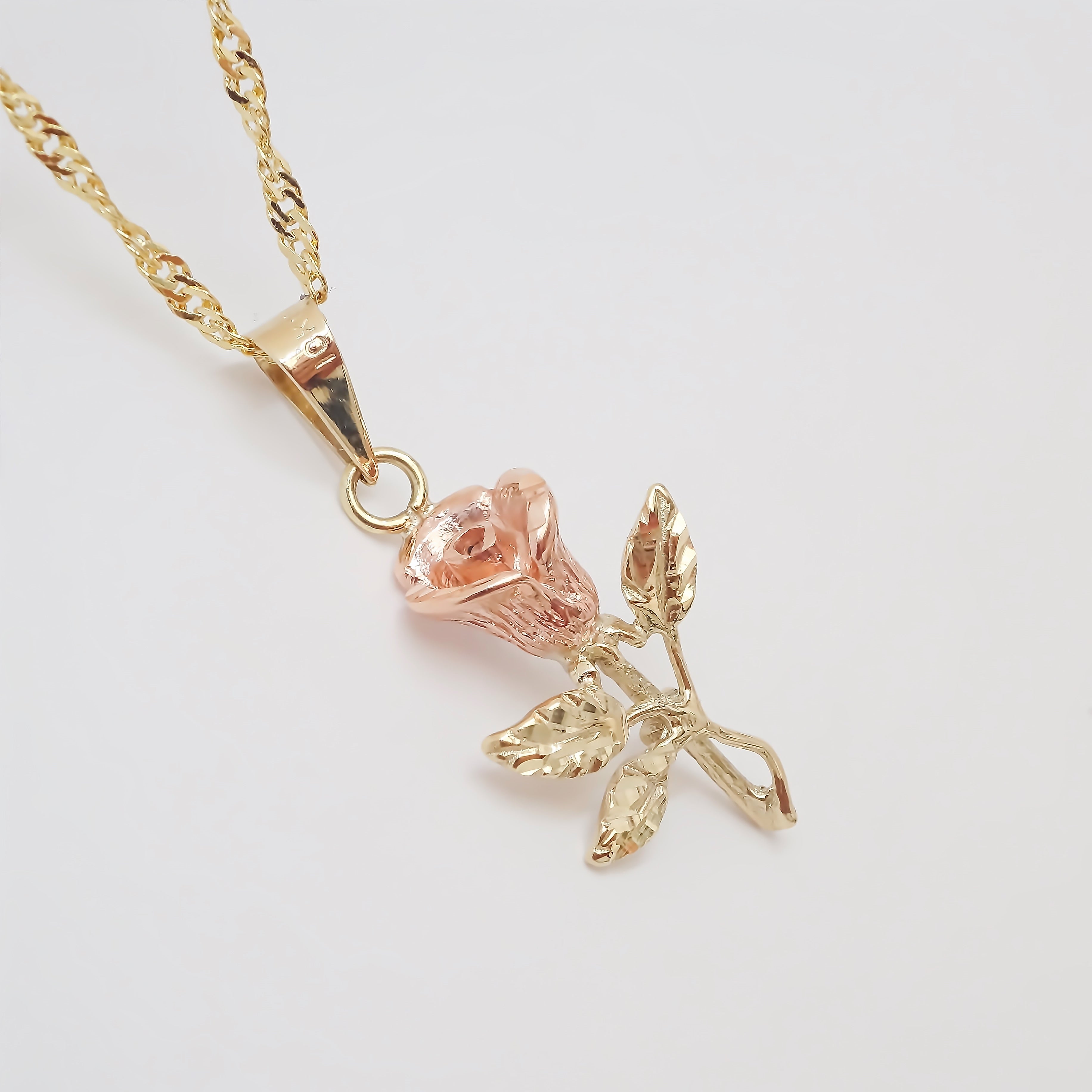 Amor Eterno - Dije Rosa Flor Oro Sólido 10k + Cadena de Regalo