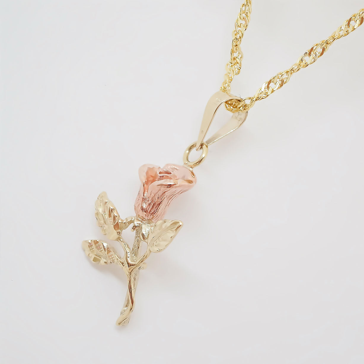 Amor Eterno - Dije Rosa Flor Grande Oro Sólido 10k + Cadena de Regalo