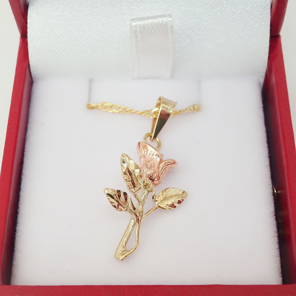 Amor Eterno - Dije Rosa Flor Grande Oro Sólido 10k + Cadena de Regalo