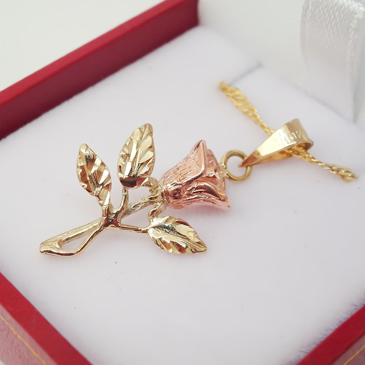 Amor Eterno - Dije Rosa Flor Grande Oro Sólido 10k + Cadena de Regalo