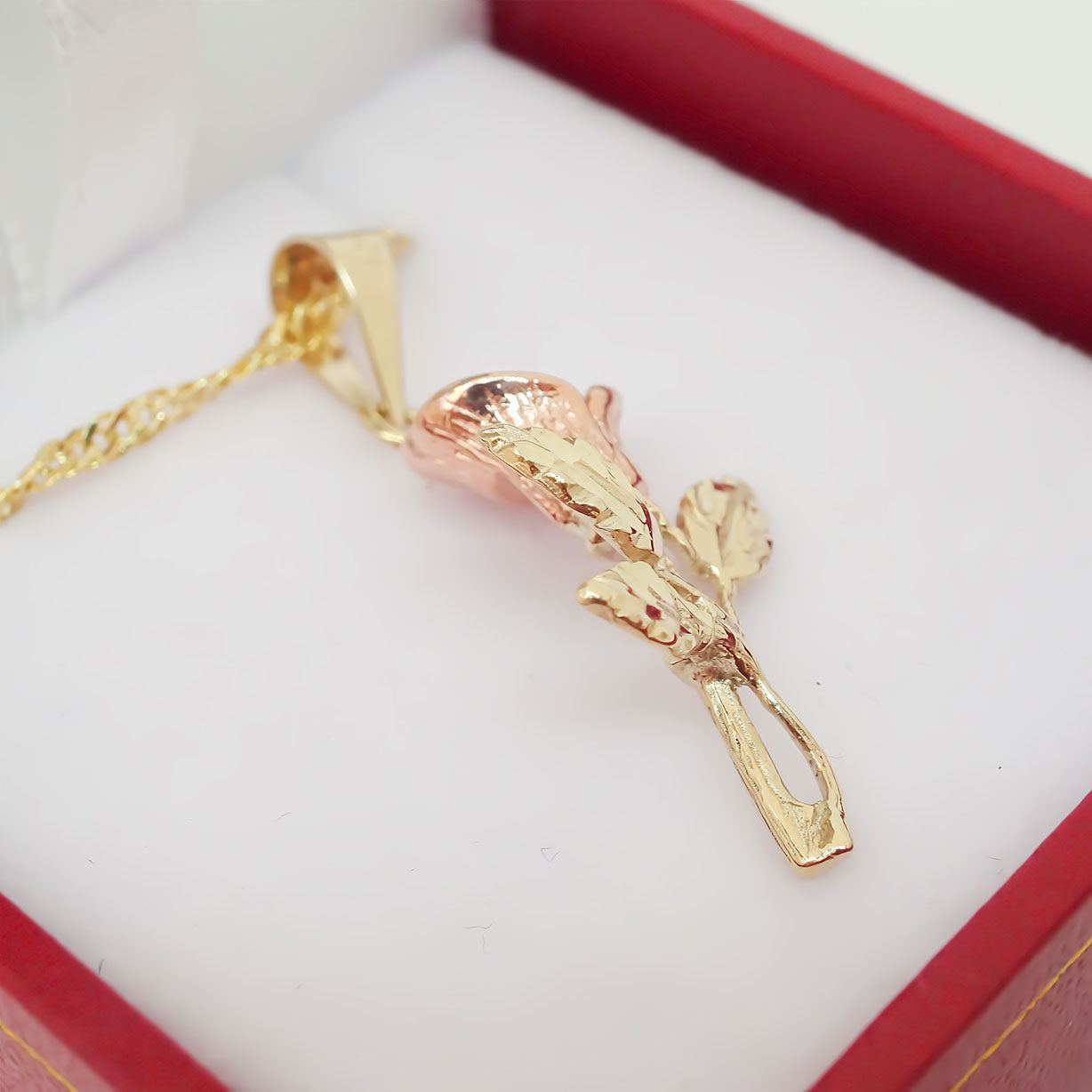 Amor Eterno - Dije Rosa Flor Grande Oro Sólido 10k + Cadena de Regalo