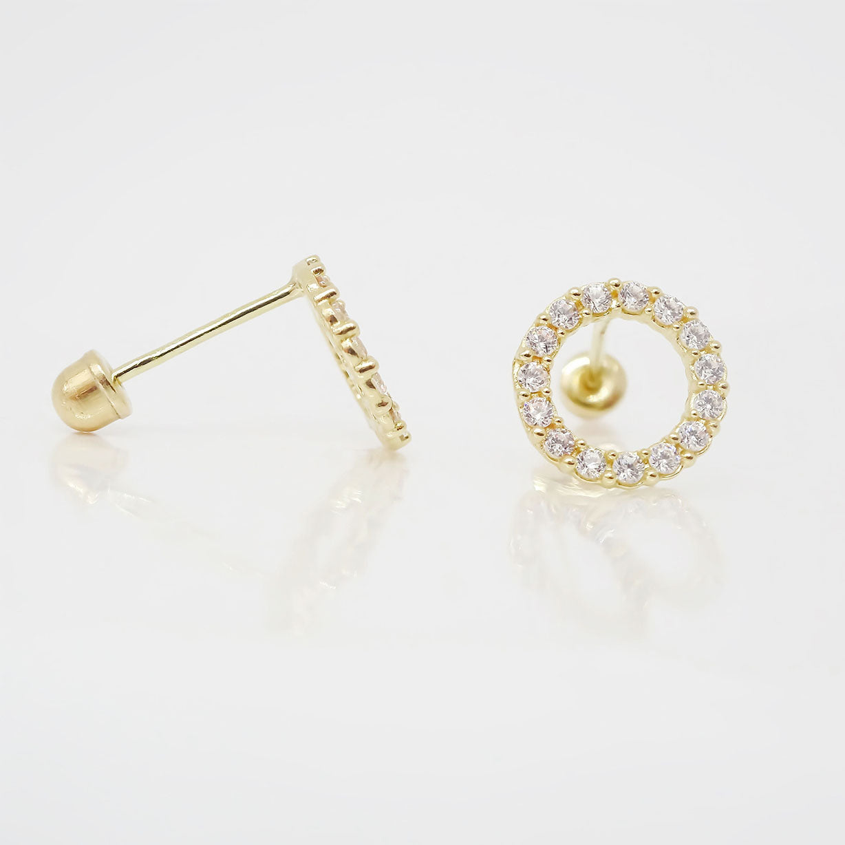 Amor Eterno - Broqueles Círculo Elegante / Oro Sólido 10k / Transparente
