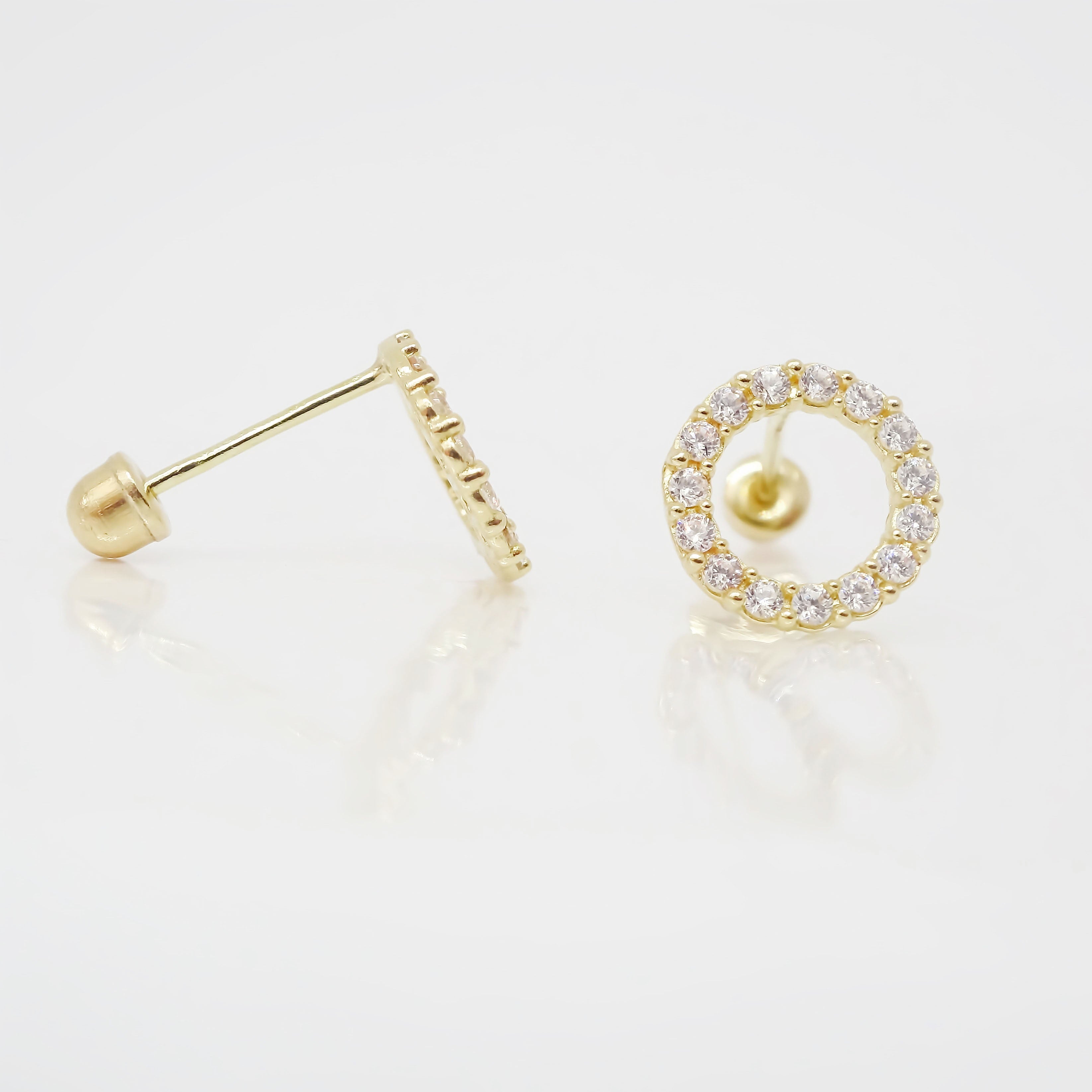 Amor Eterno - Broqueles Círculo Elegante / Oro Sólido 10k / Transparente