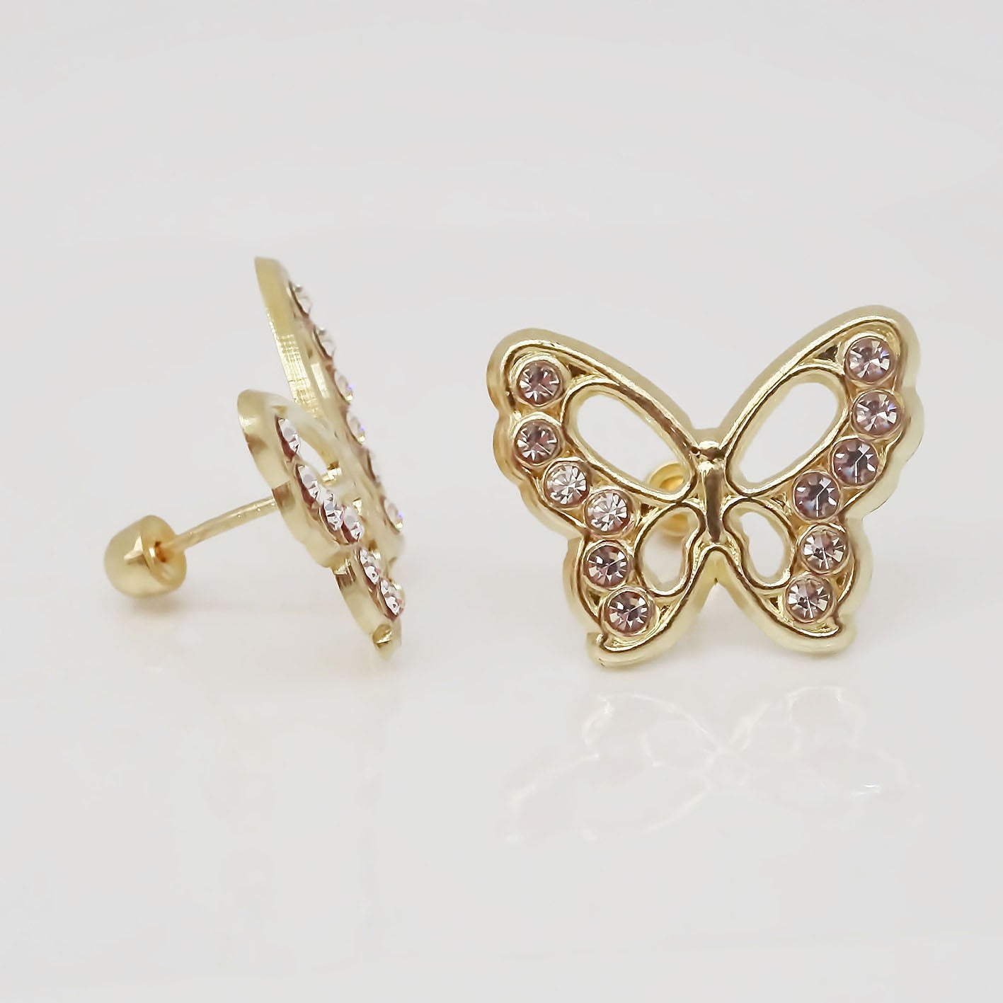 Amor Eterno - Broqueles / Mariposa Grande Transparente / Oro Sólido 10k