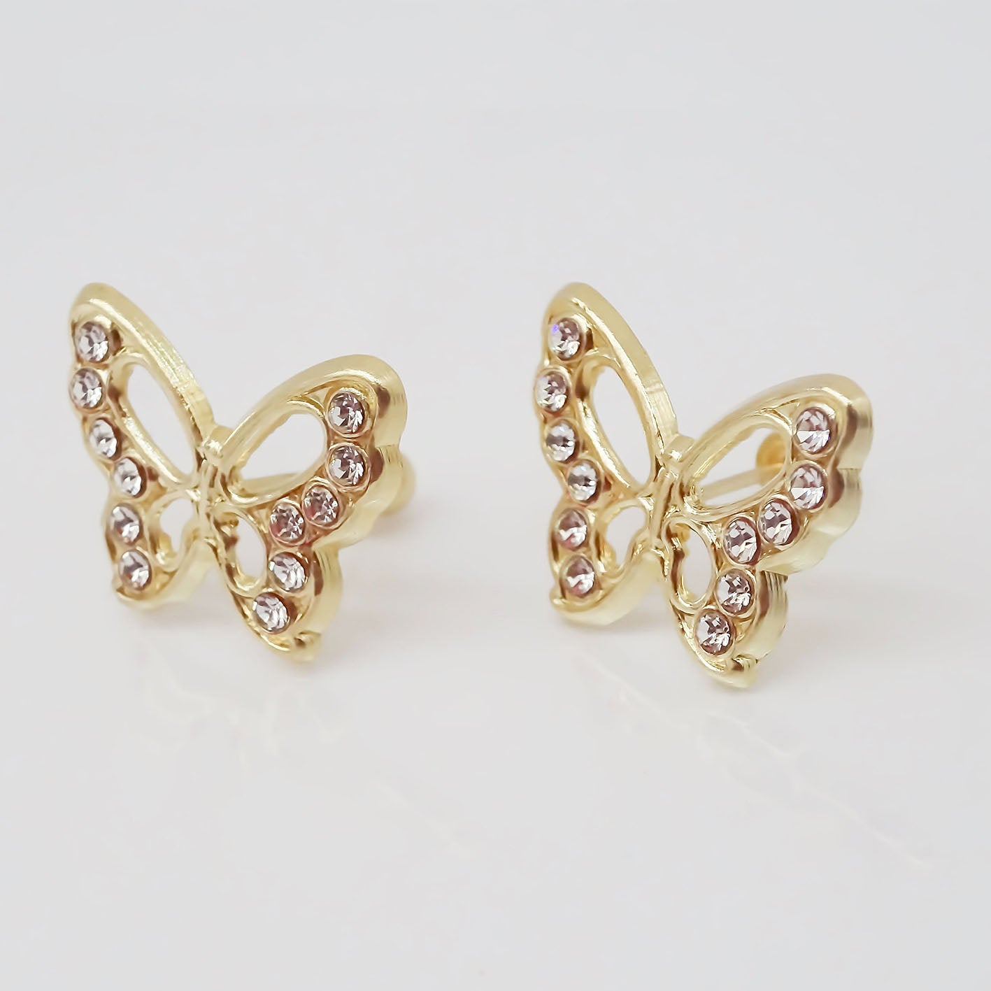 Amor Eterno - Broqueles / Mariposa Grande Transparente / Oro Sólido 10k