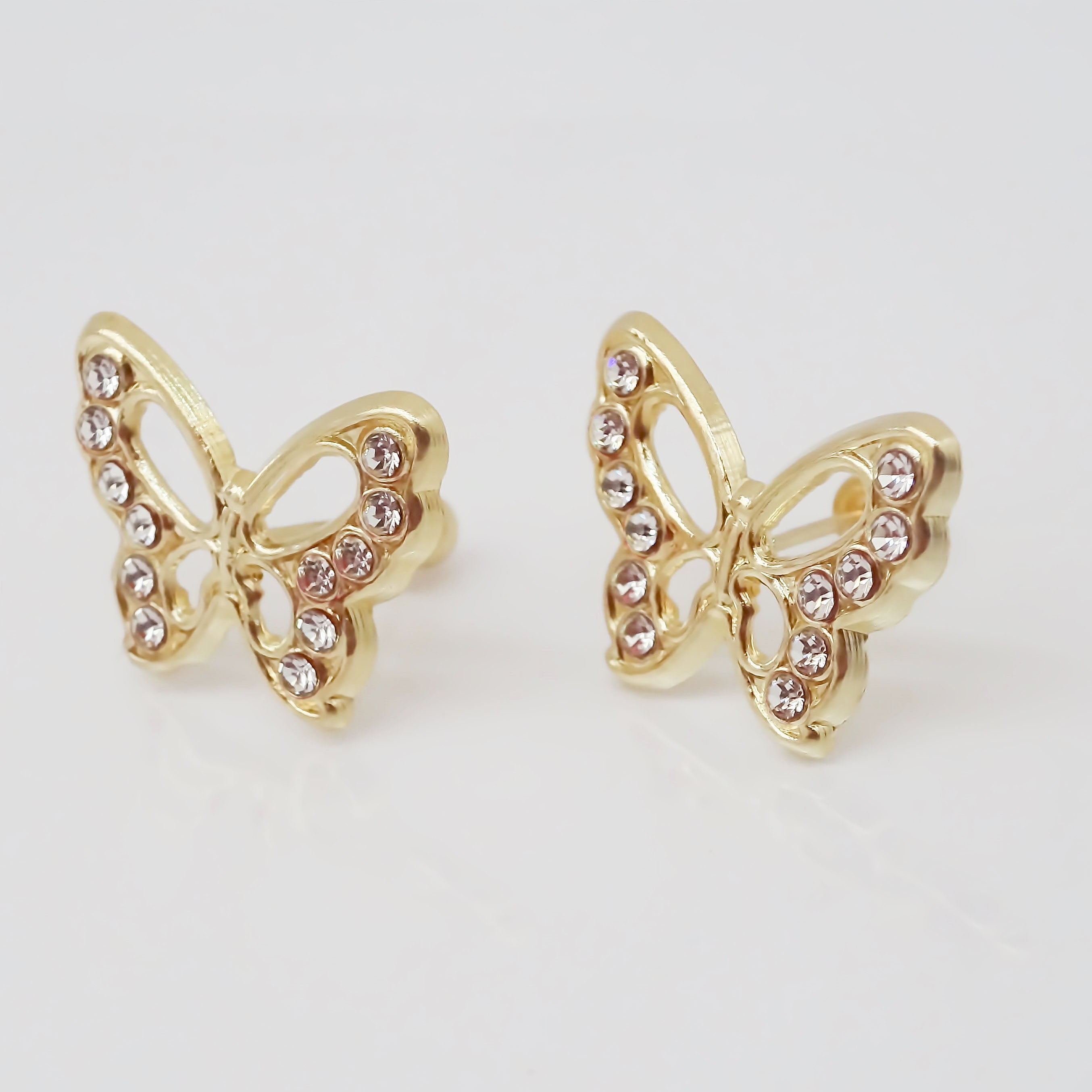 Amor Eterno - Broqueles / Mariposa Grande Transparente / Oro Sólido 10k