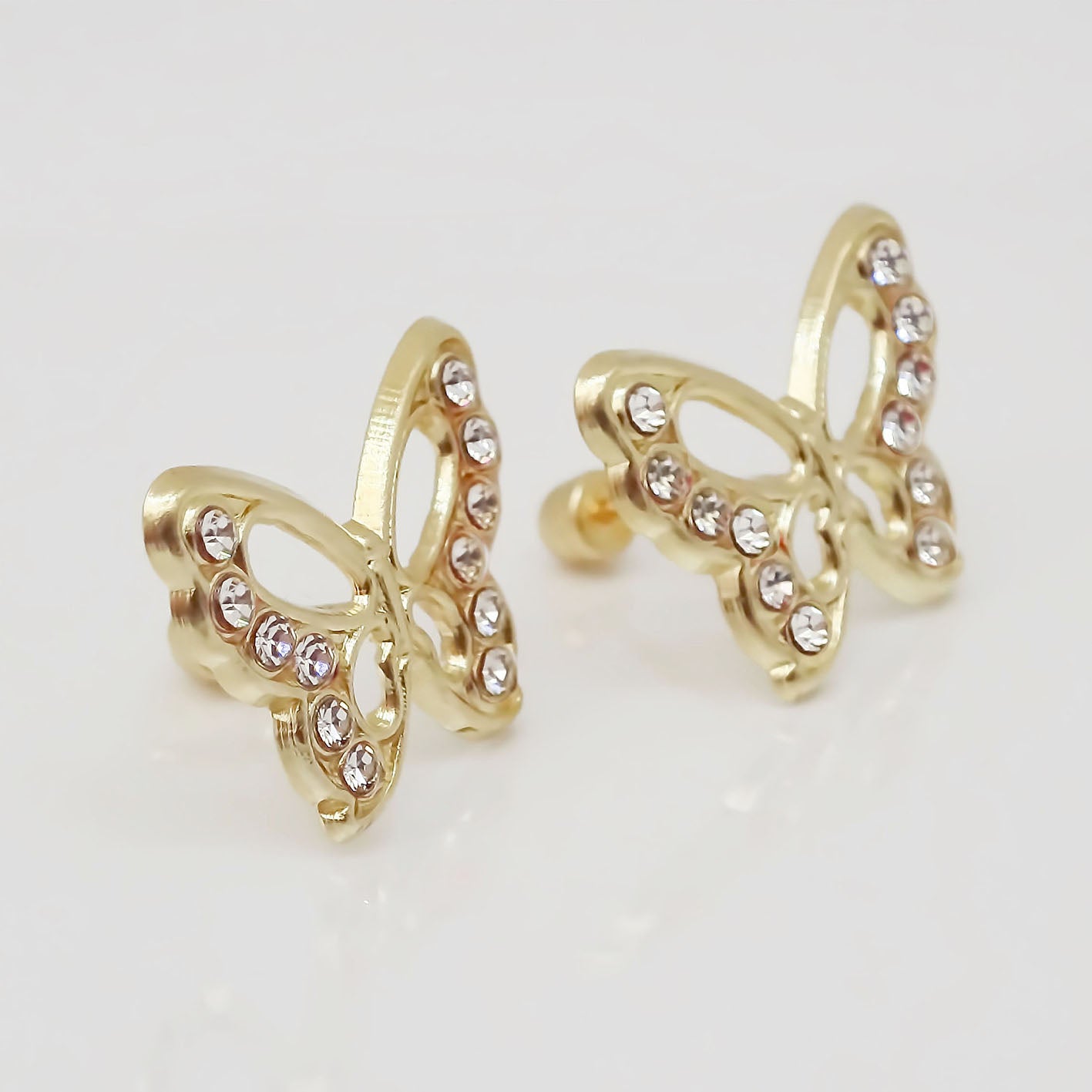 Amor Eterno - Broqueles / Mariposa Grande Transparente / Oro Sólido 10k