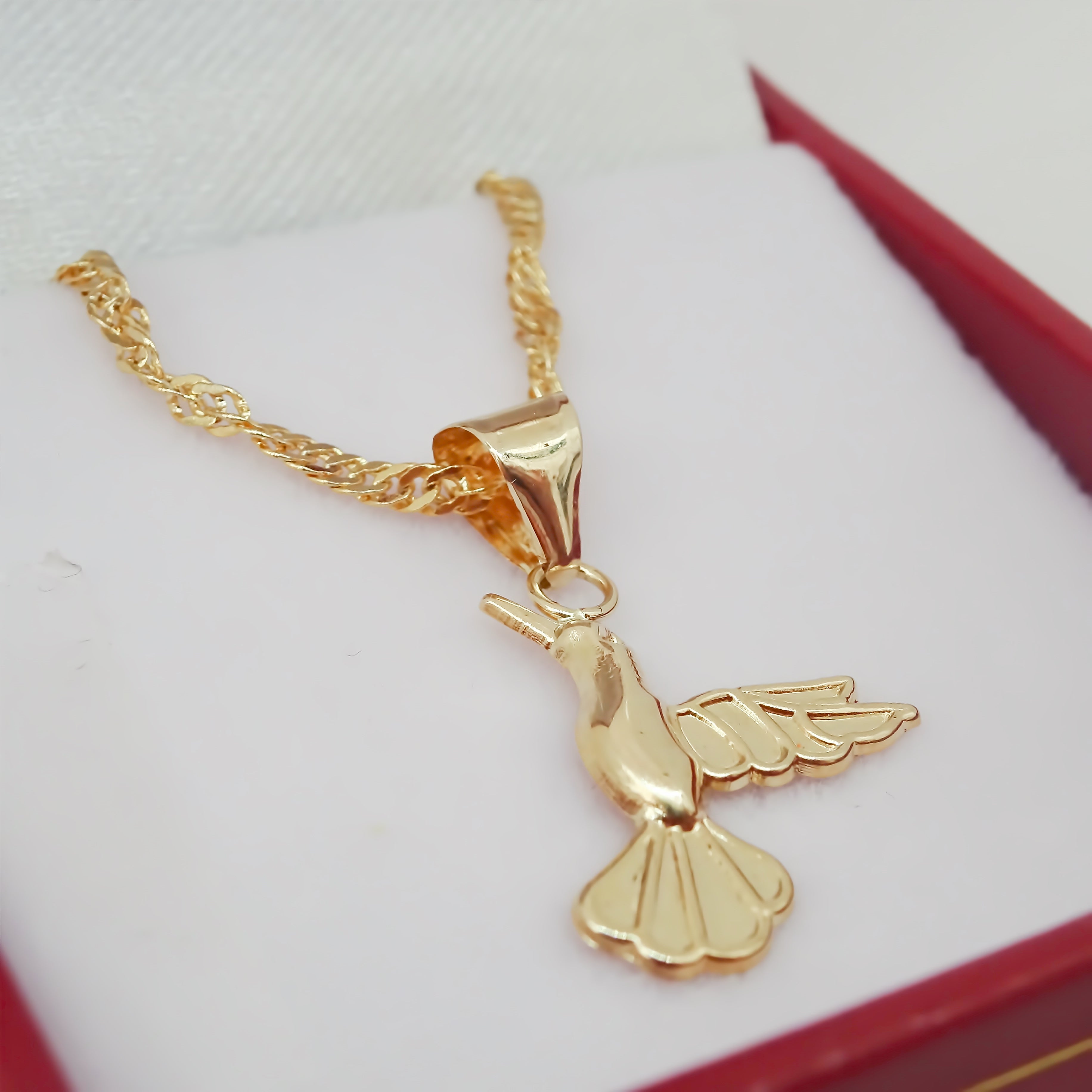 Amor Eterno - Dije Colibrí Fly / Oro Sólido 10k + Cadena