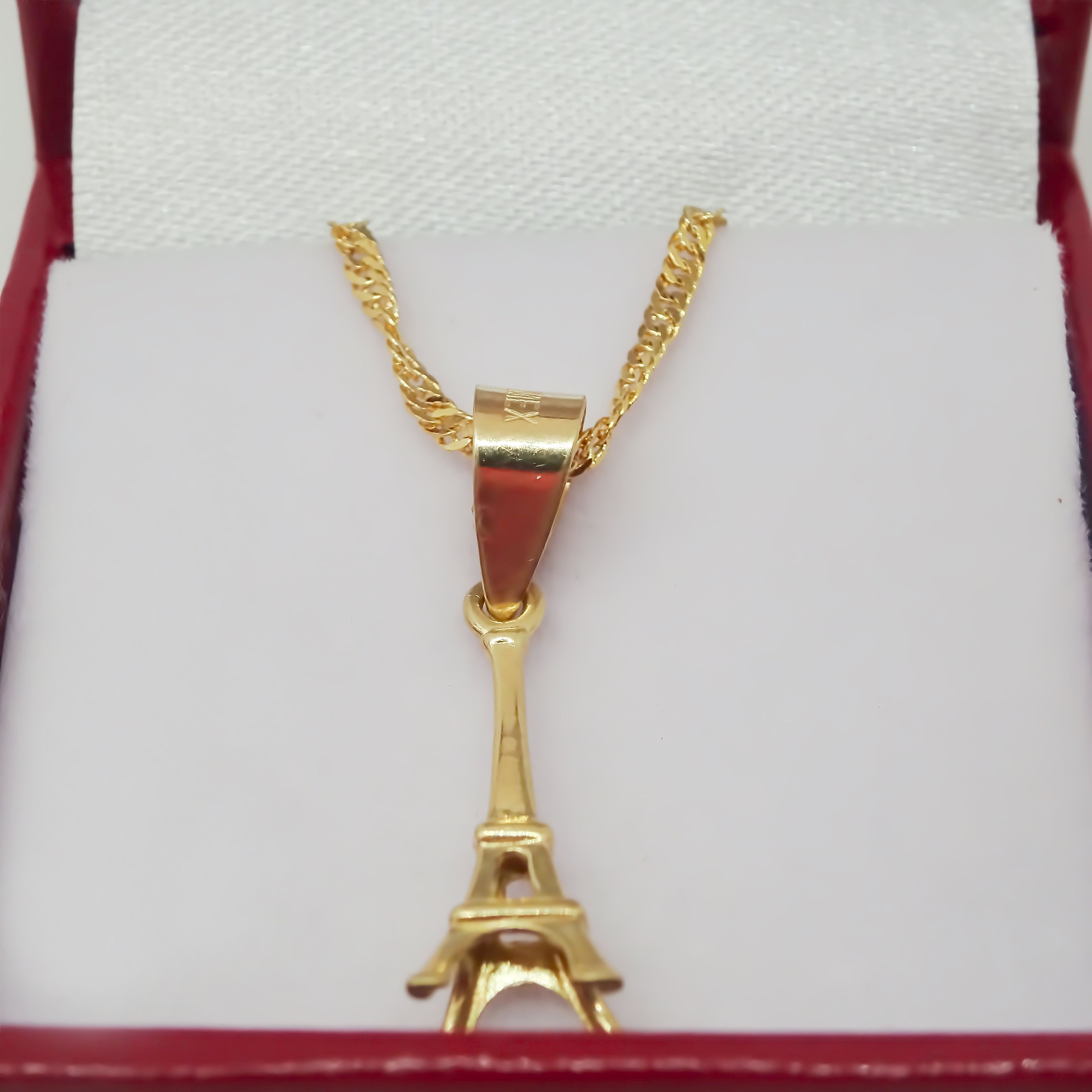 Amor Eterno - Dije De Torre Eiffel En Oro 10k Solido Amarillo + Cadena de Regalo