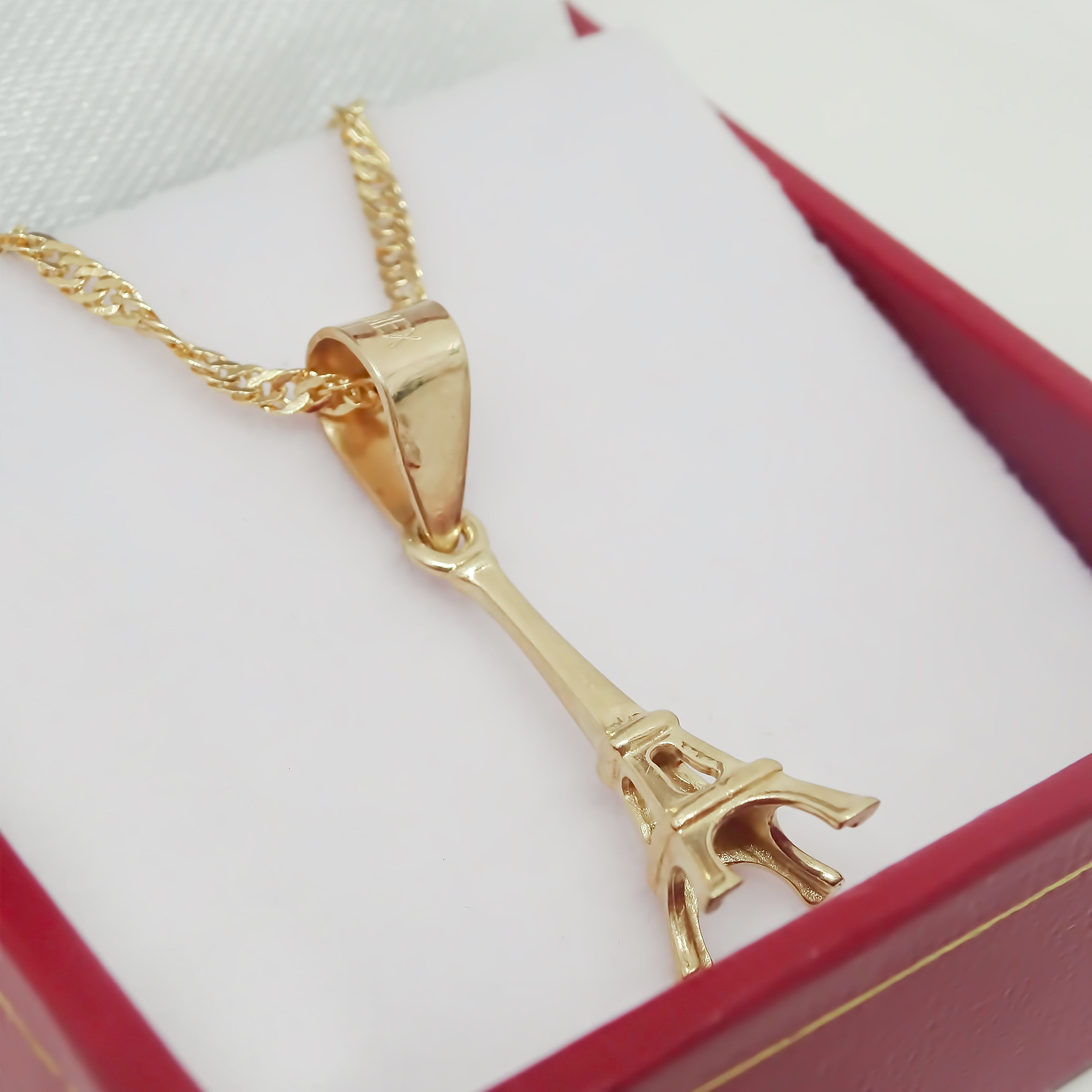 Amor Eterno - Dije De Torre Eiffel En Oro 10k Solido Amarillo + Cadena de Regalo