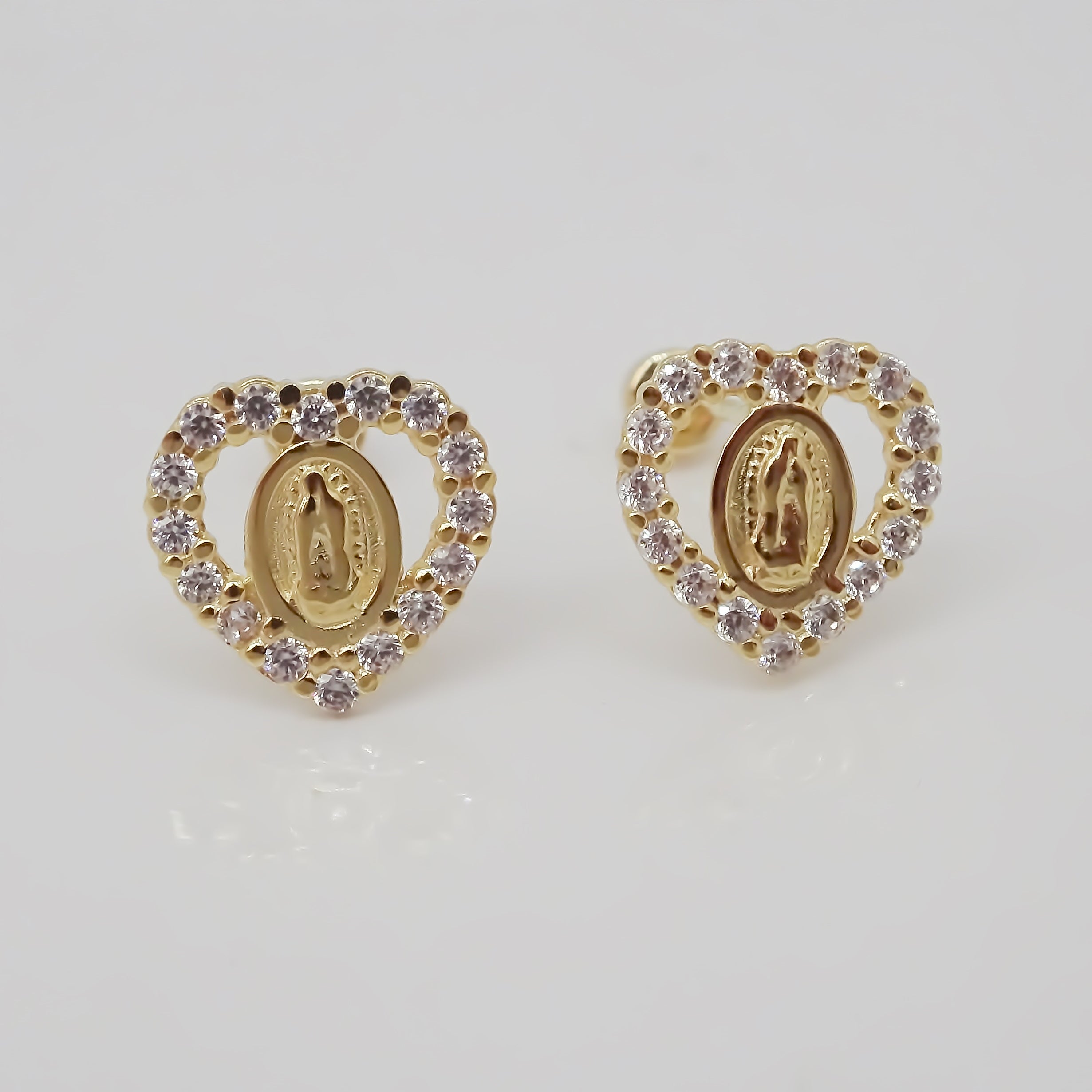 Amor Eterno - Broqueles Virgen Corazón / Aretes / Oro 10k