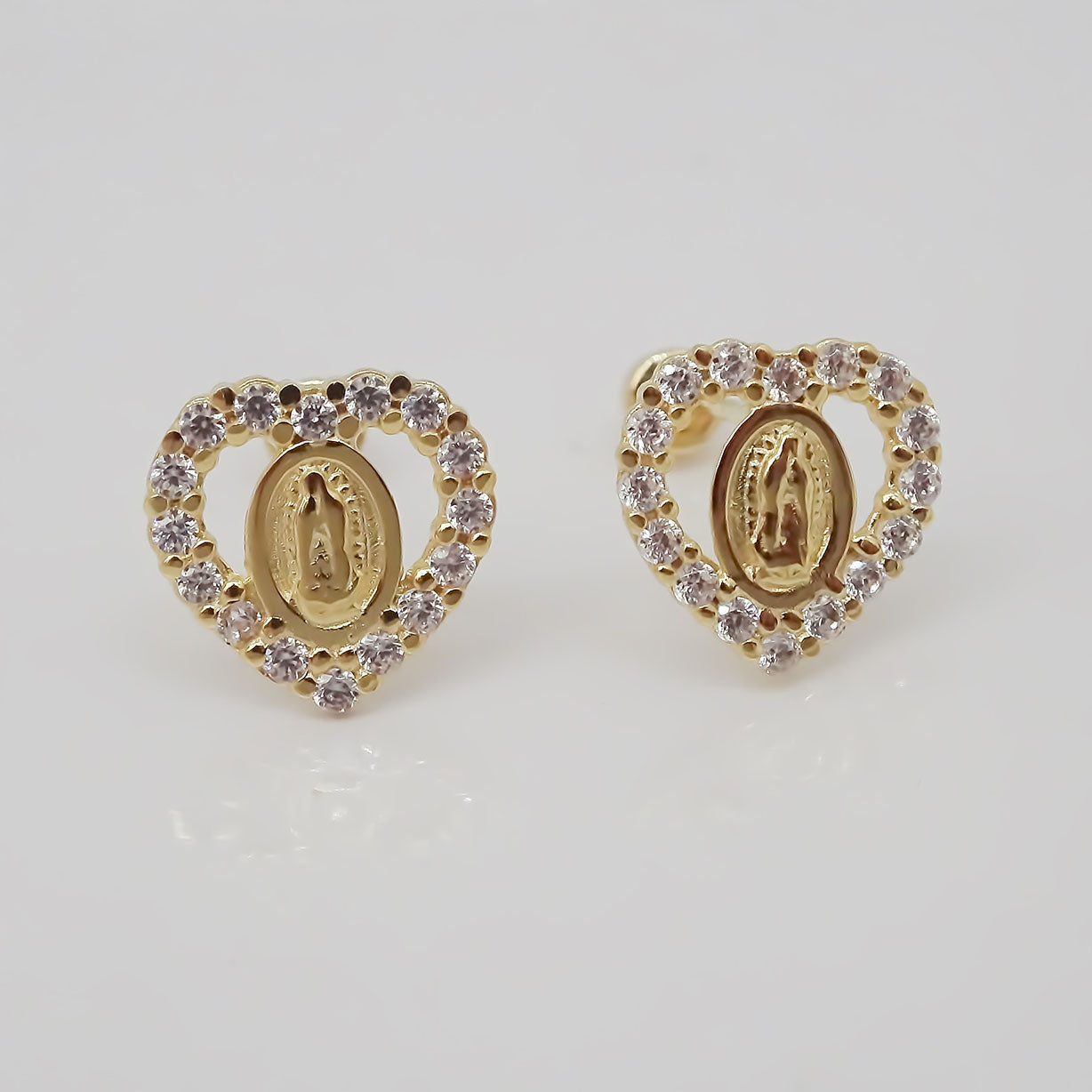 Amor Eterno - Broqueles Virgen Corazón / Aretes / Oro 10k