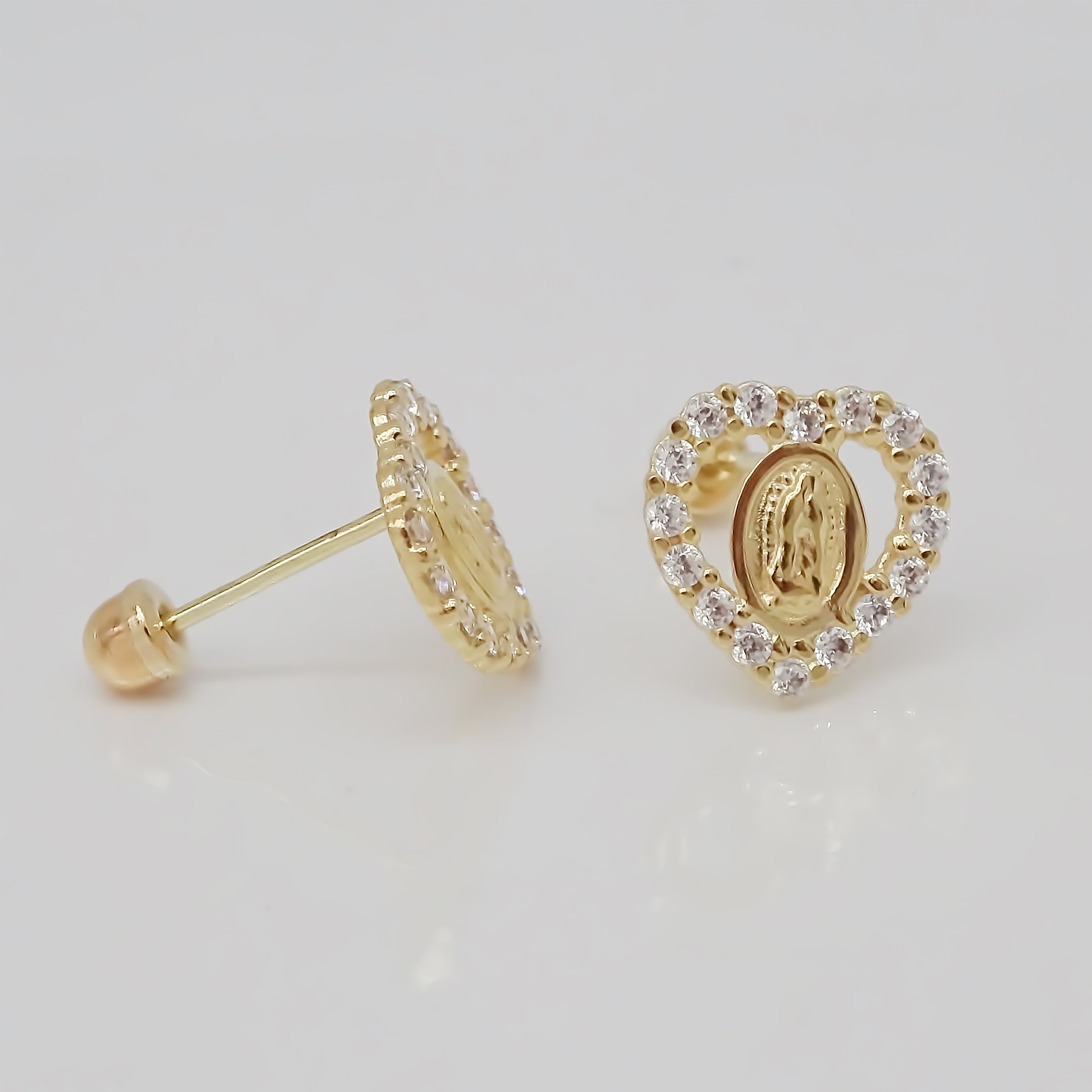Amor Eterno - Broqueles Virgen Corazón / Aretes / Oro 10k