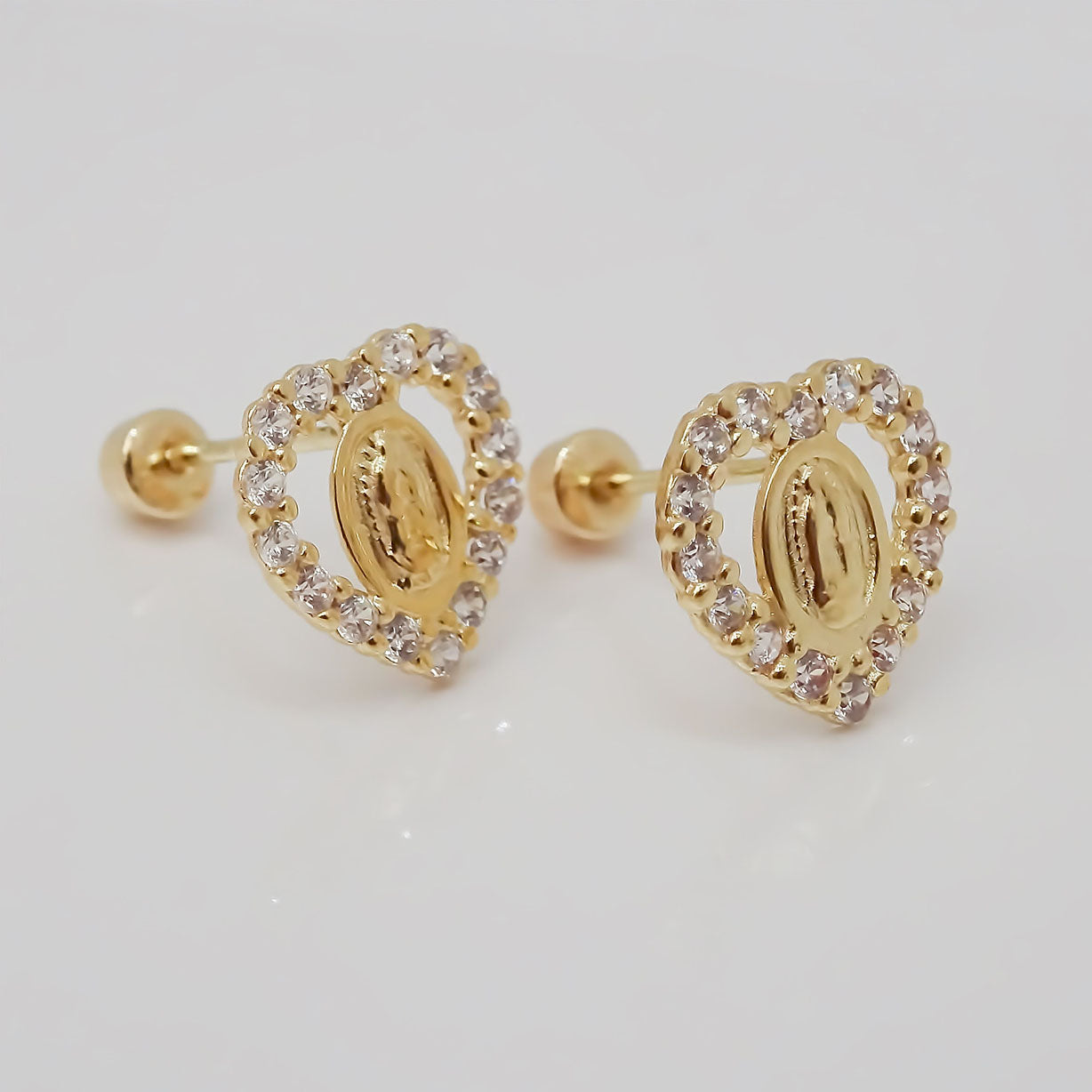 Amor Eterno - Broqueles Virgen Corazón / Aretes / Oro 10k
