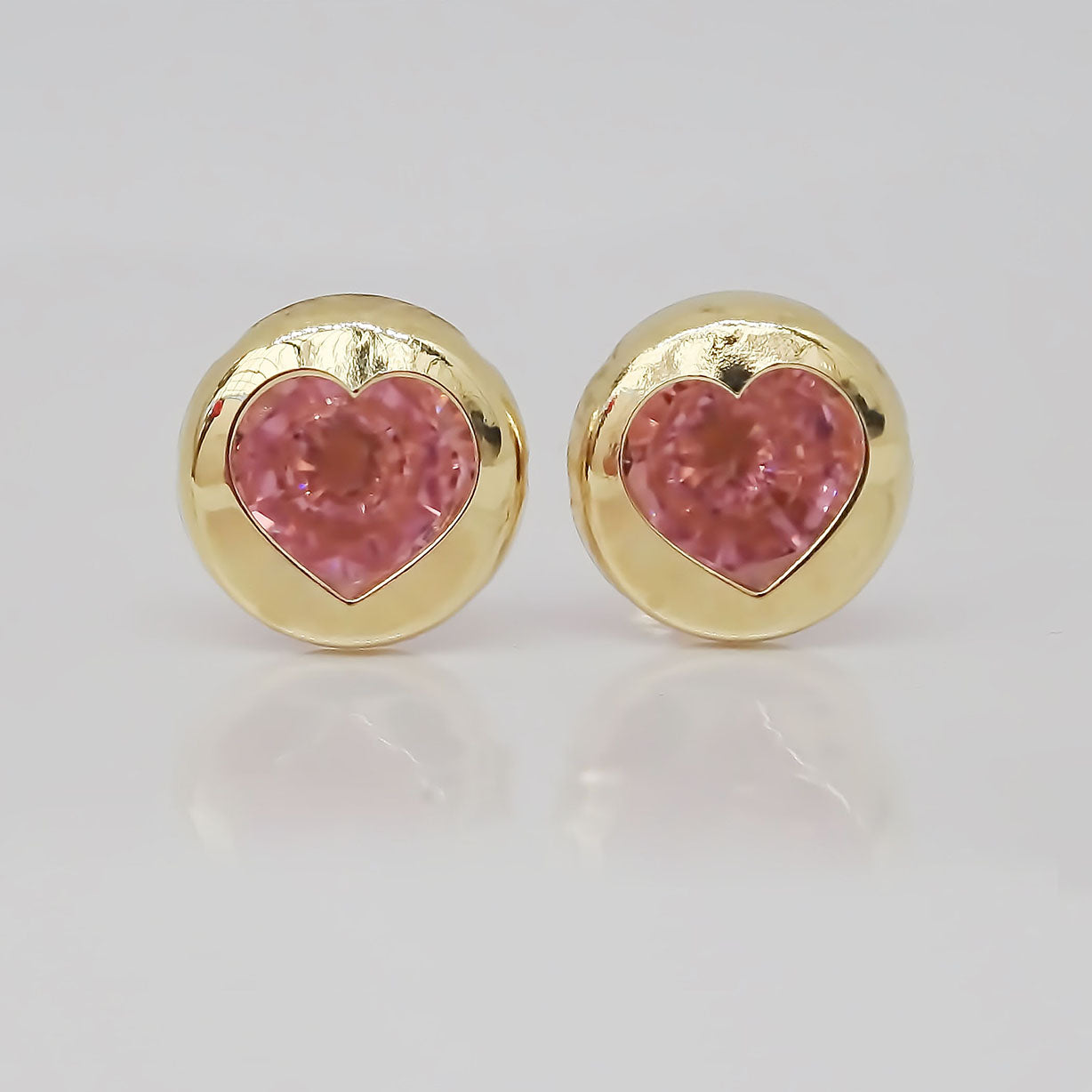 Amor Eterno - Broqueles Bisel Corazón / Aretes / Oro 10k / Rosa