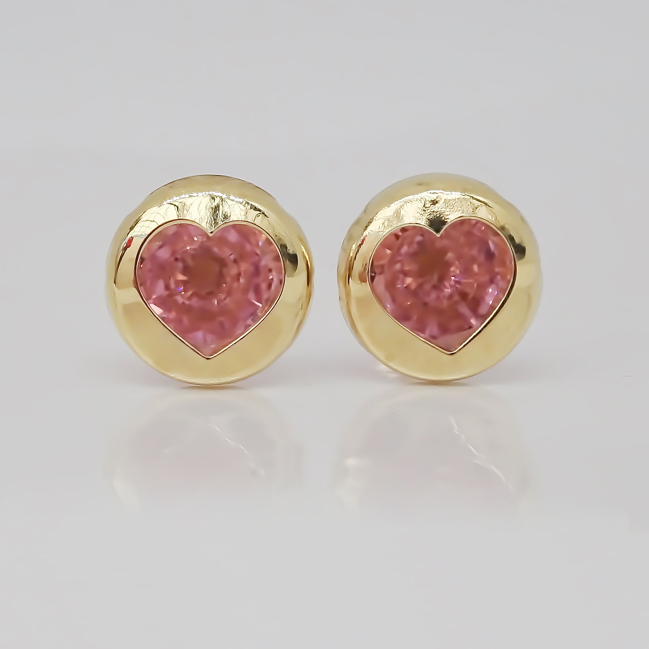 Amor Eterno - Broqueles Bisel Corazón / Aretes / Oro 10k / Rosa