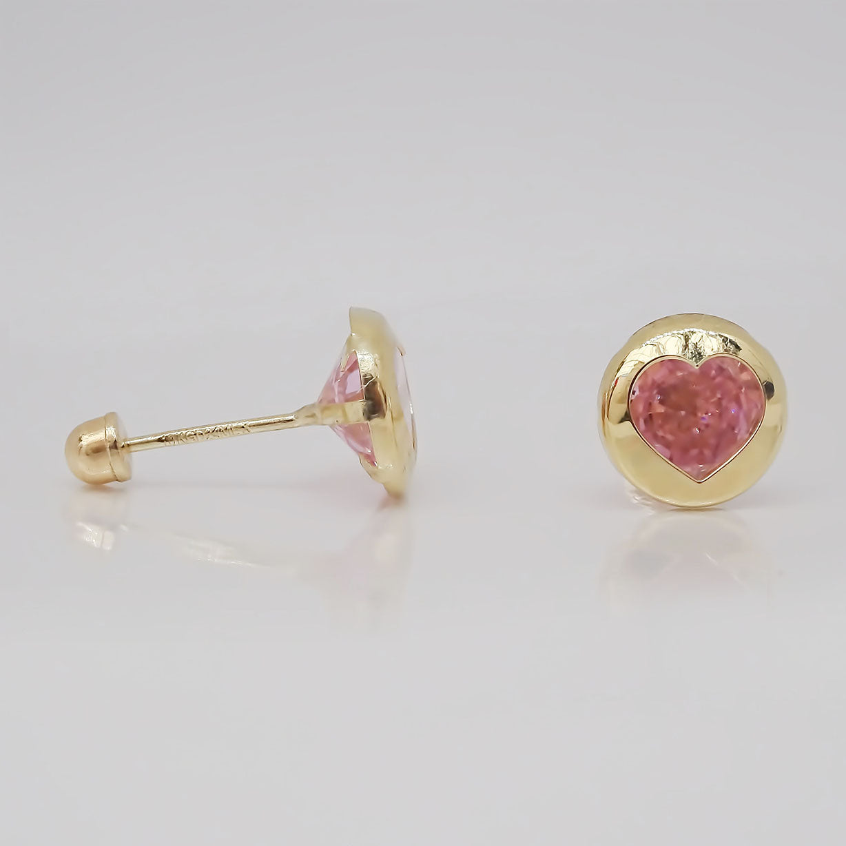 Amor Eterno - Broqueles Bisel Corazón / Aretes / Oro 10k / Rosa