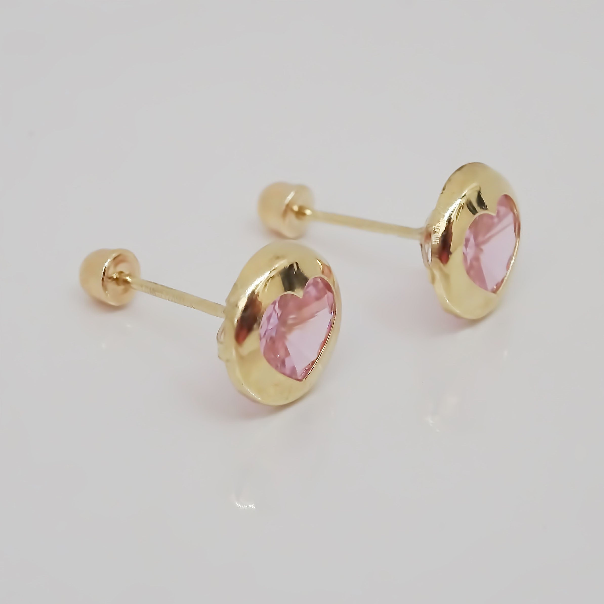 Amor Eterno - Broqueles Bisel Corazón / Aretes / Oro 10k / Rosa