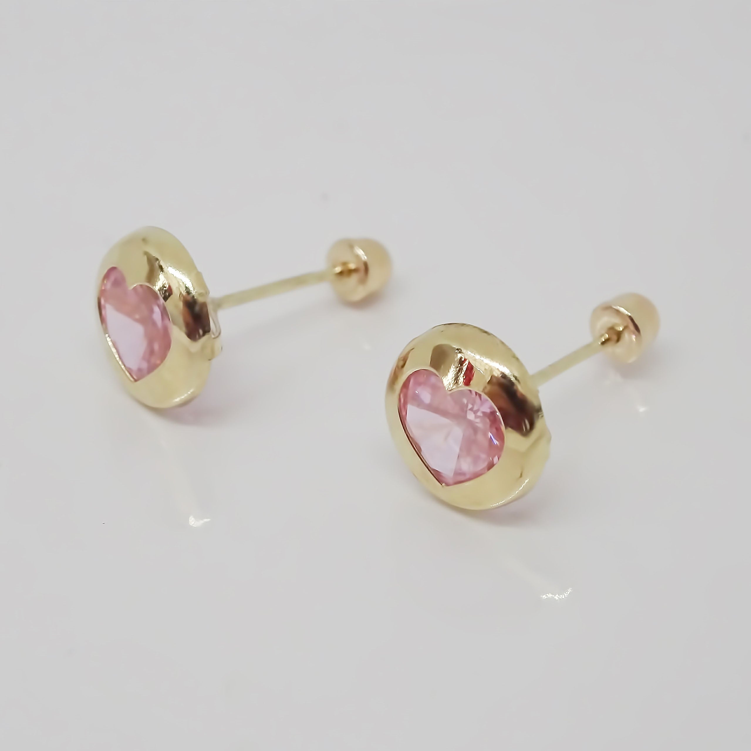 Amor Eterno - Broqueles Bisel Corazón / Aretes / Oro 10k / Rosa