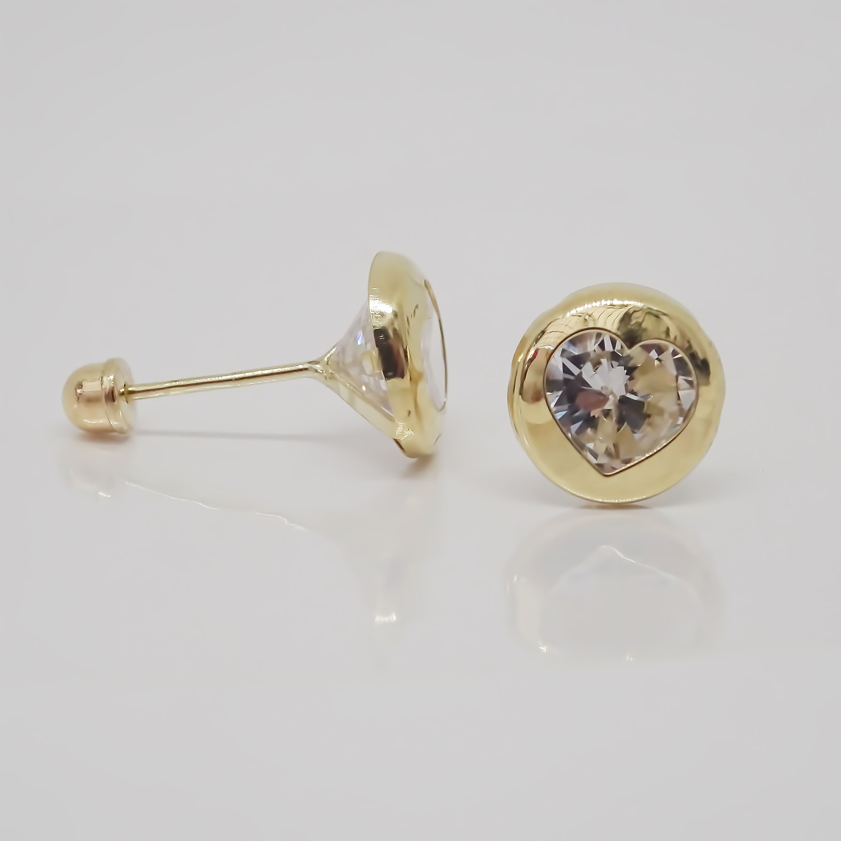 Amor Eterno - Broqueles Bisel Corazón / Aretes / Oro 10k / Transparente
