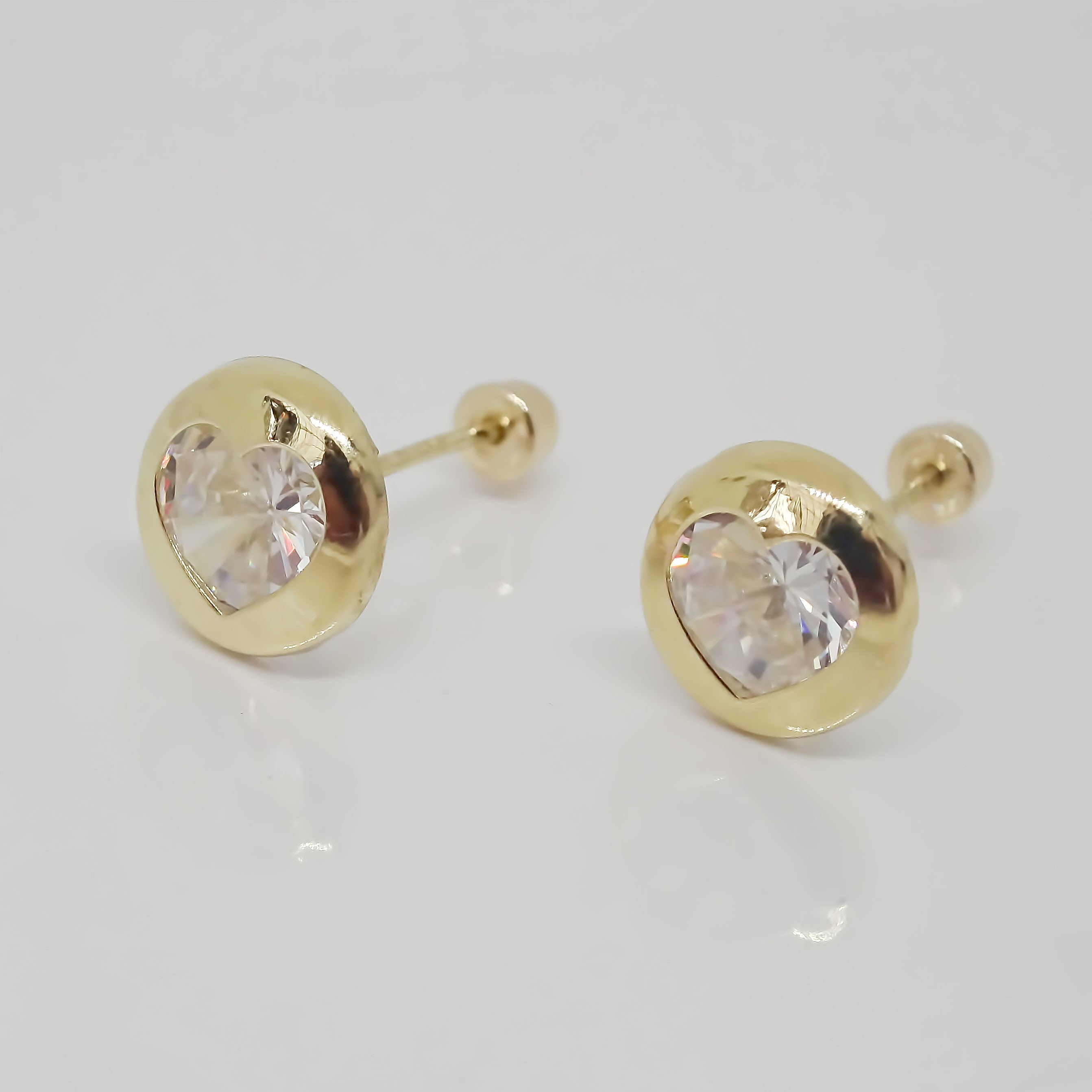 Amor Eterno - Broqueles Bisel Corazón / Aretes / Oro 10k / Transparente