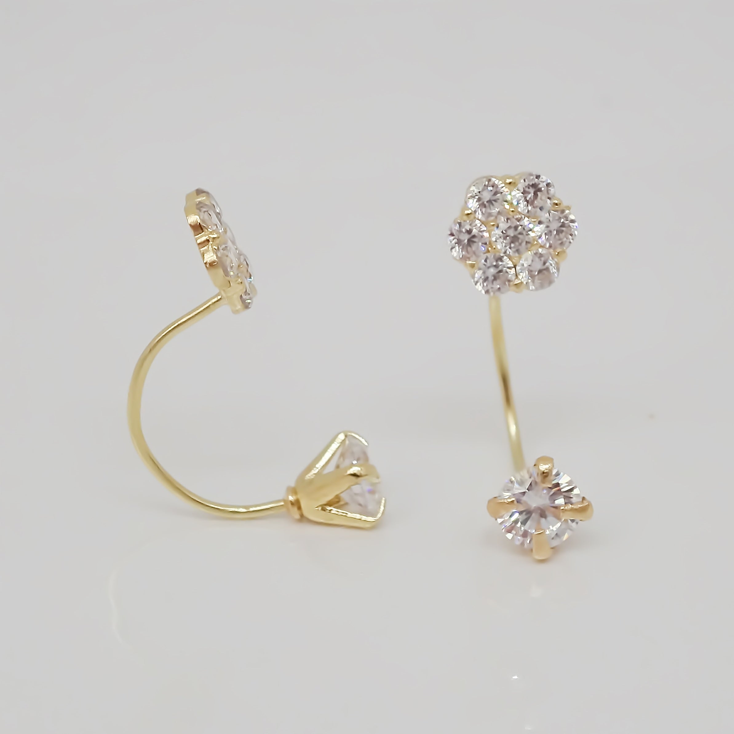 Amor Eterno - Broqueles Curvos Roseta/ Aretes Oro 10k