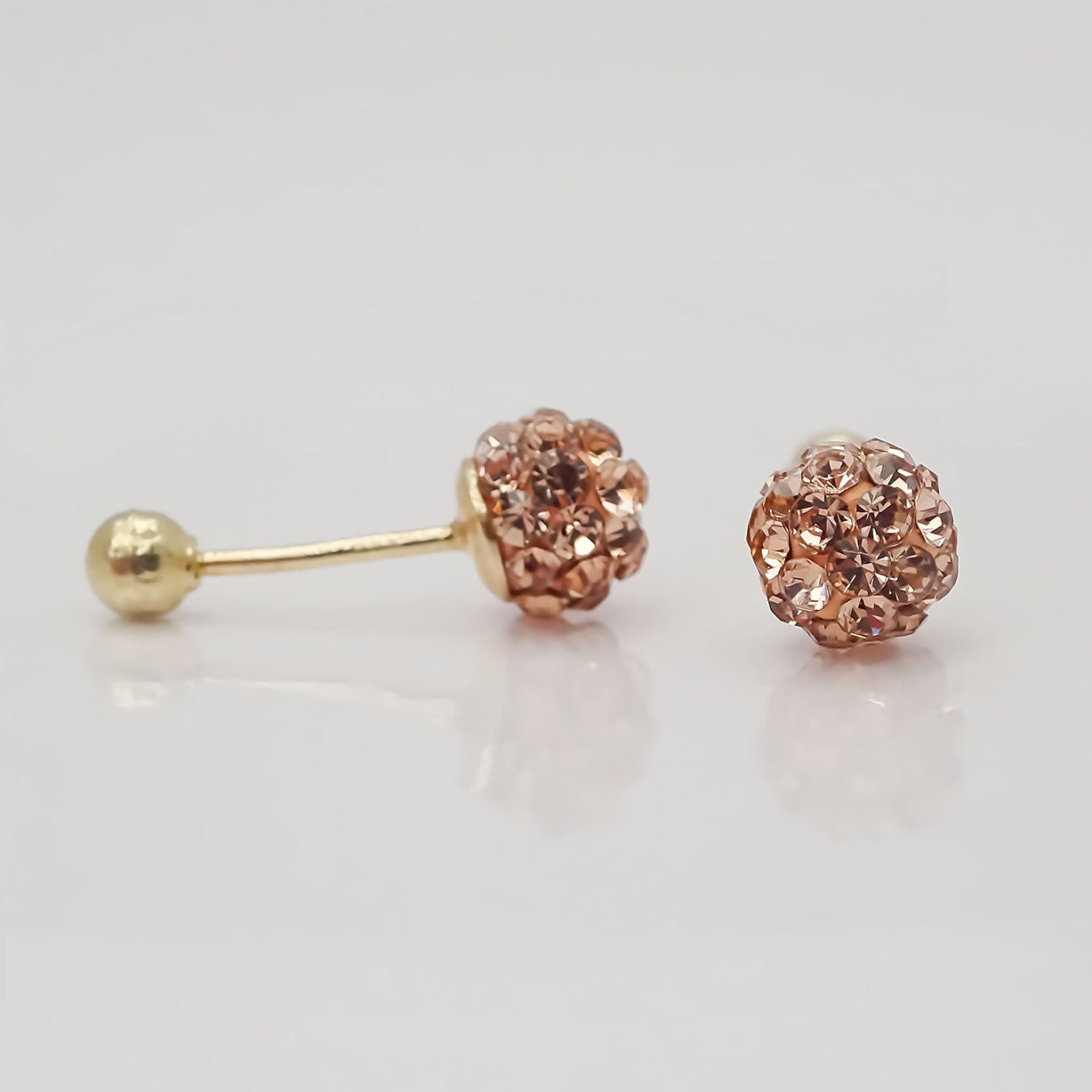 Amor Eterno - Broqueles Esferas / Aretes / Oro Sólido 10k / Durazno