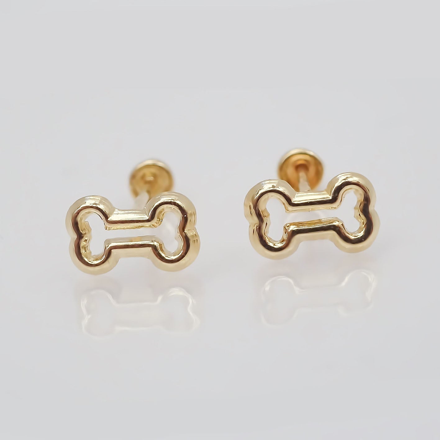 Amor Eterno - Broqueles Aretes Hueso Mascota Silueta Oro 10k