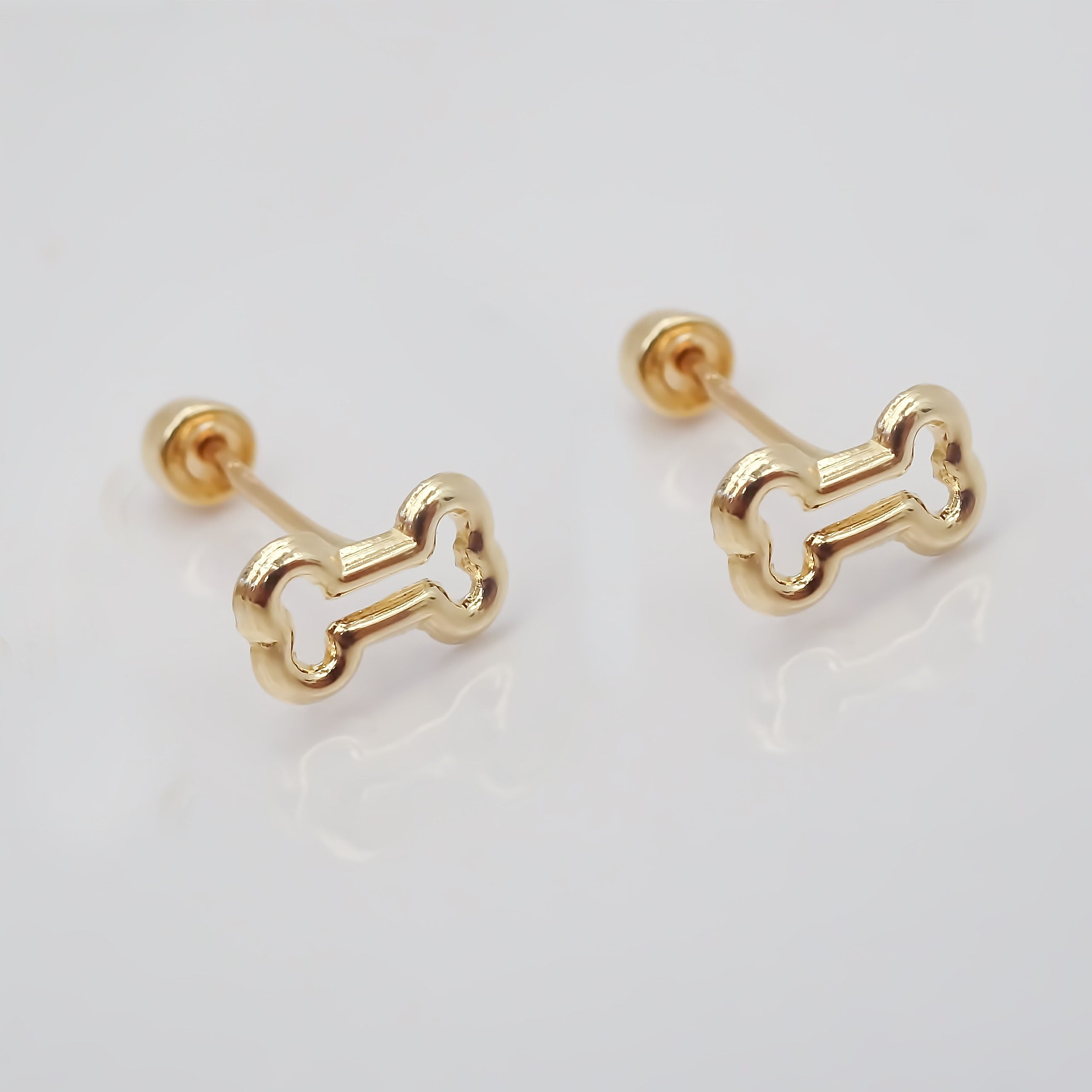 Amor Eterno - Broqueles Aretes Hueso Mascota Silueta Oro 10k