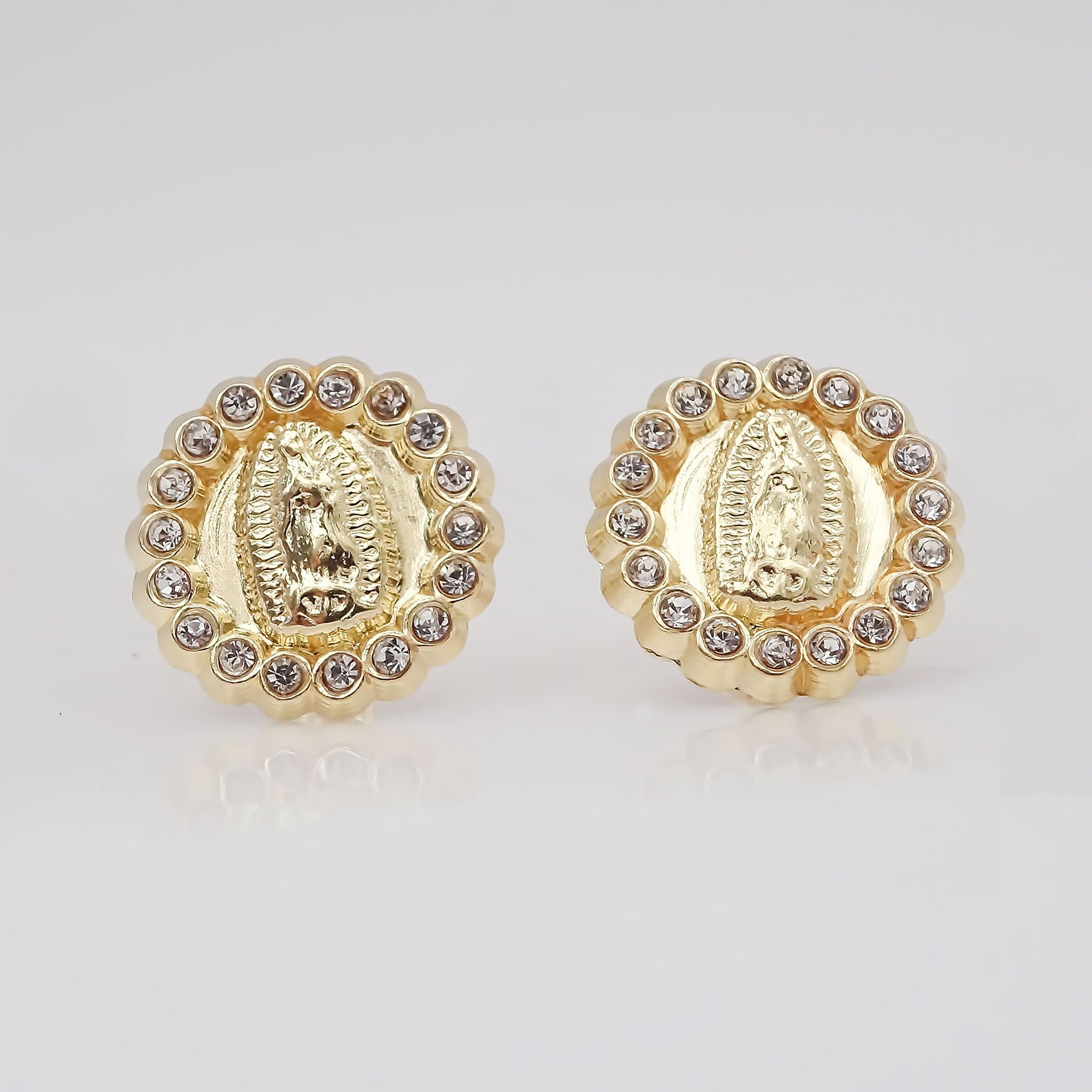 Amor Eterno - Broqueles Aretes Virgen Guadalupe 18p Oro 10k