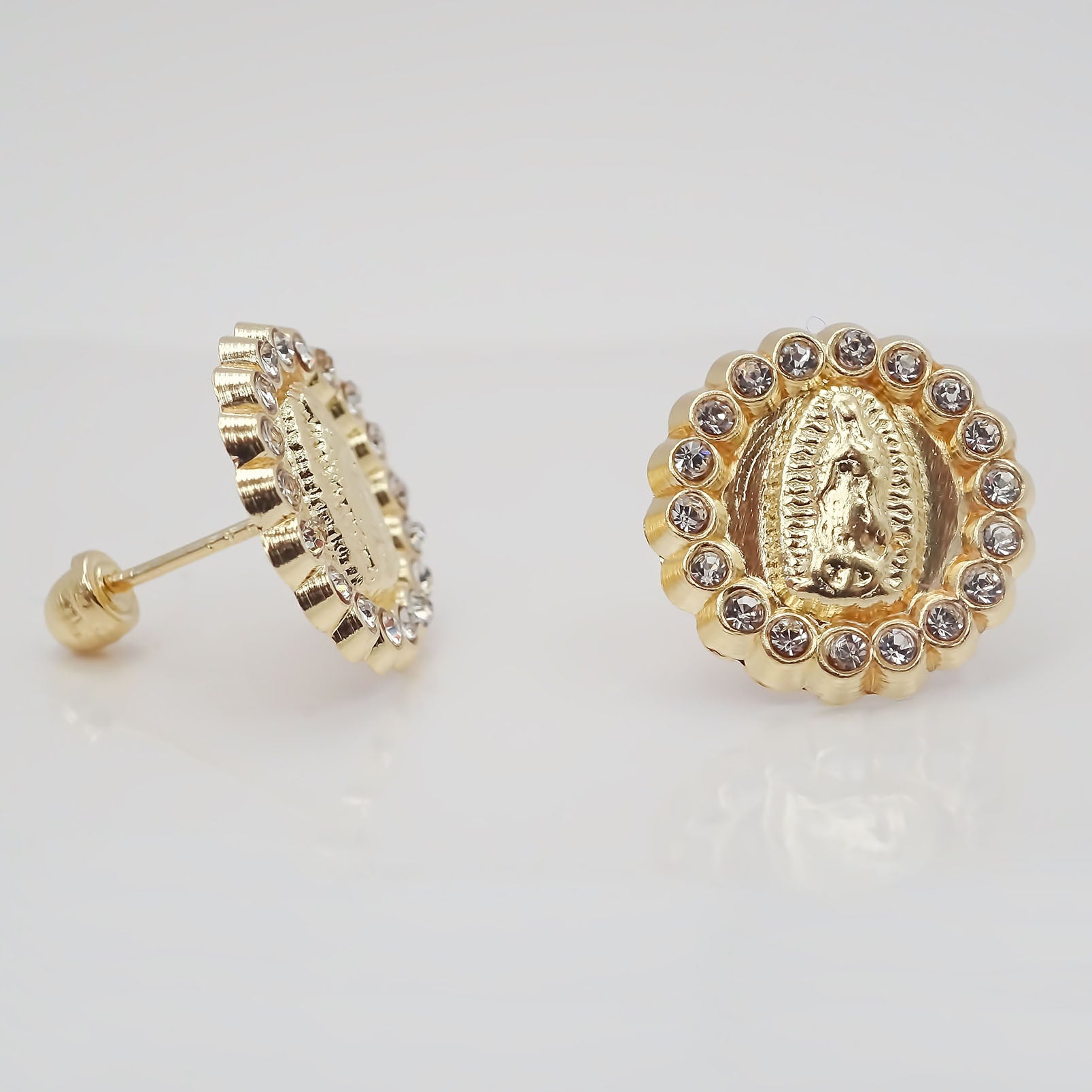 Amor Eterno - Broqueles Aretes Virgen Guadalupe 18p Oro 10k