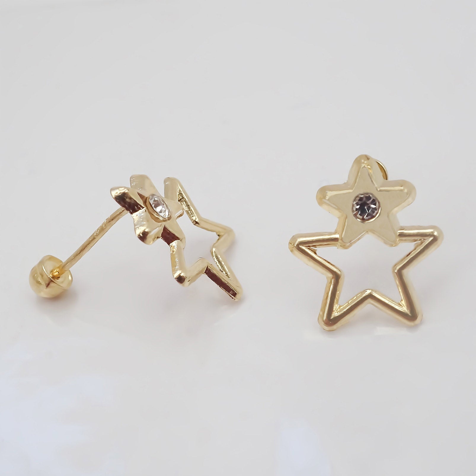 Amor Eterno - Broqueles Estrella Bisel Siluet Aretes Oro 10k