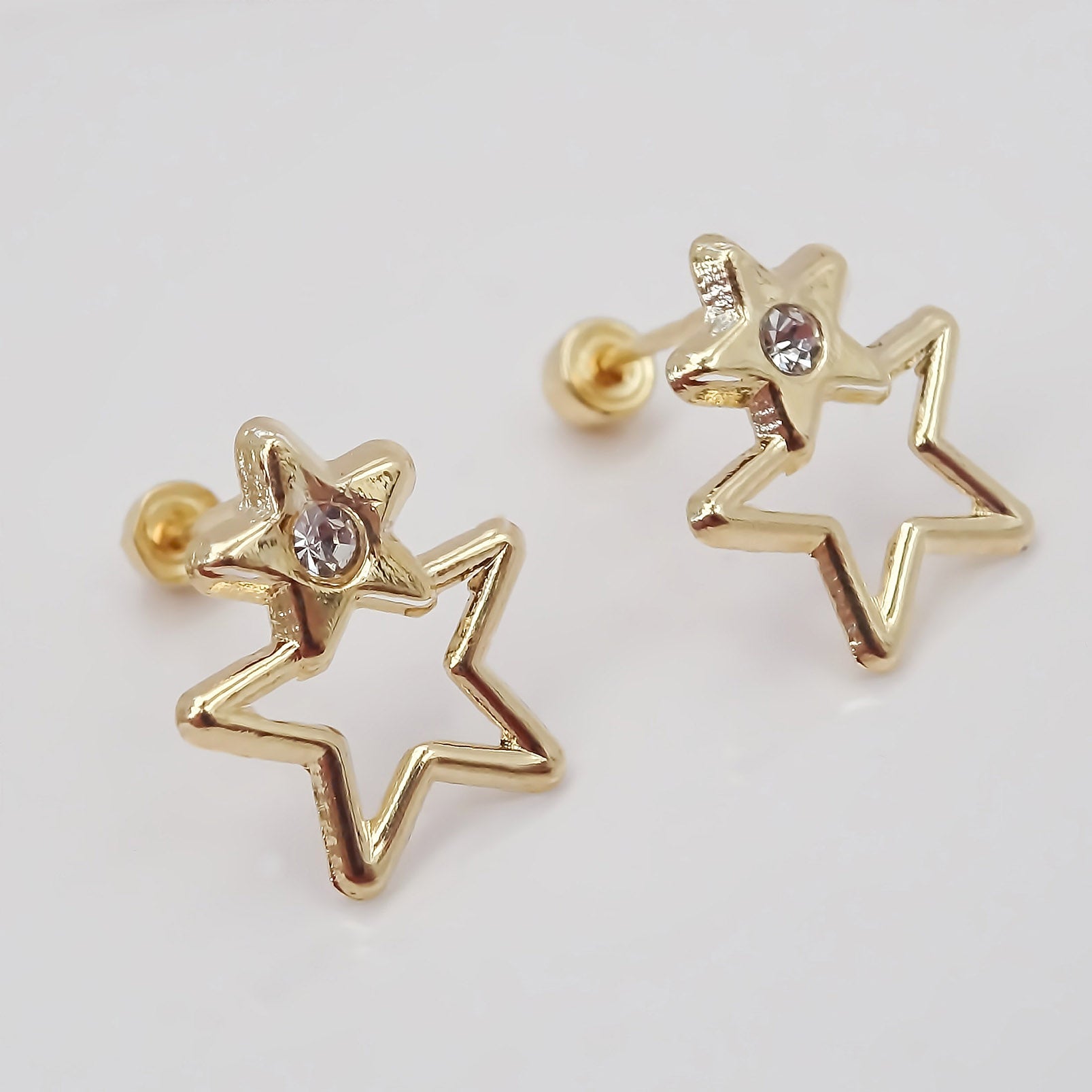 Amor Eterno - Broqueles Estrella Bisel Siluet Aretes Oro 10k