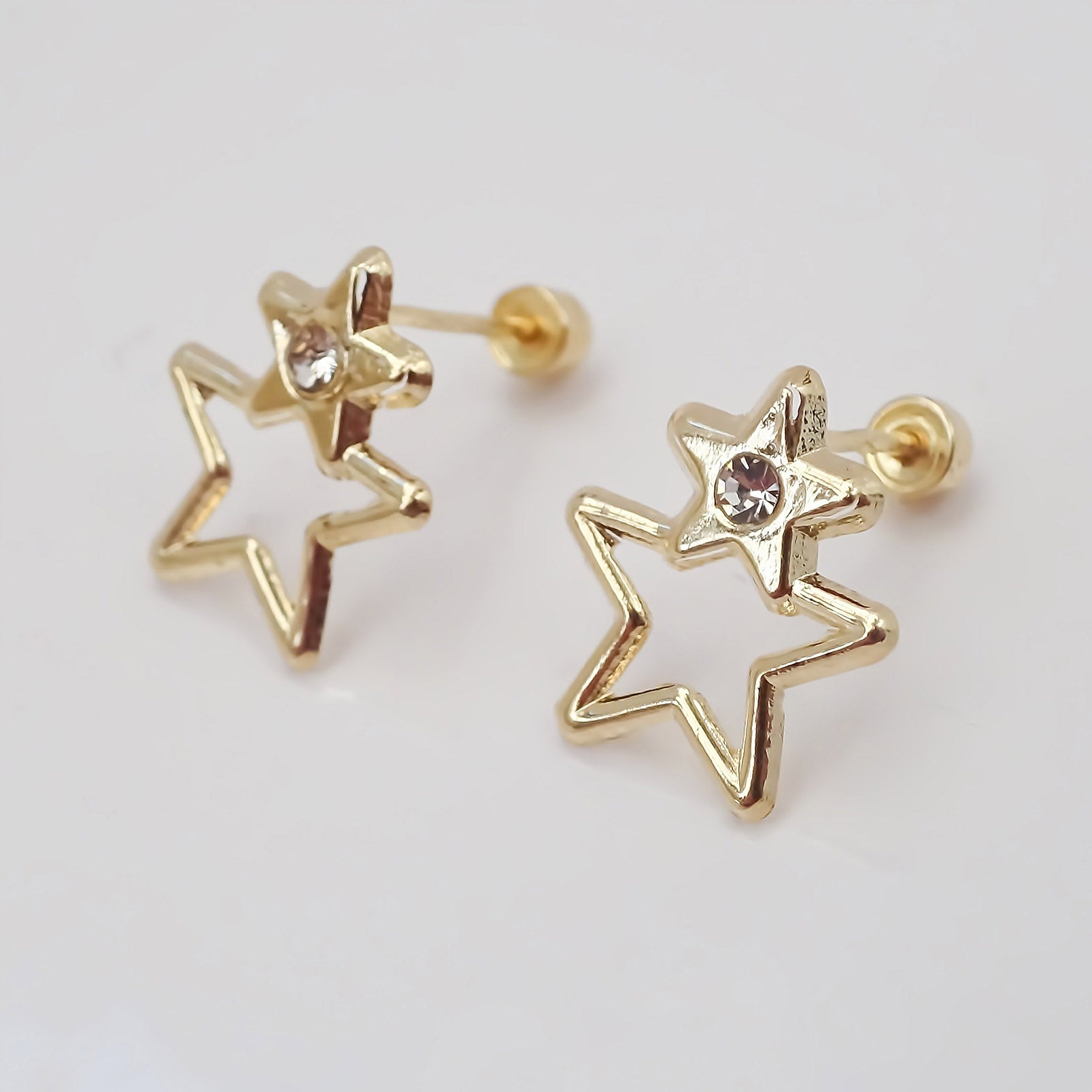 Amor Eterno - Broqueles Estrella Bisel Siluet Aretes Oro 10k
