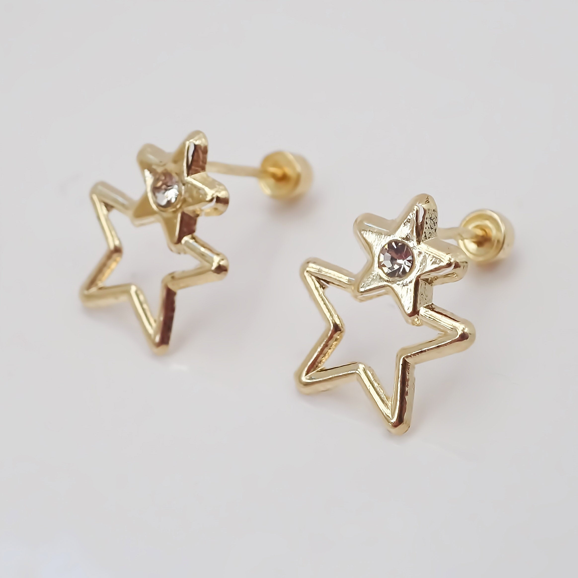 Amor Eterno - Broqueles Estrella Bisel Siluet Aretes Oro 10k