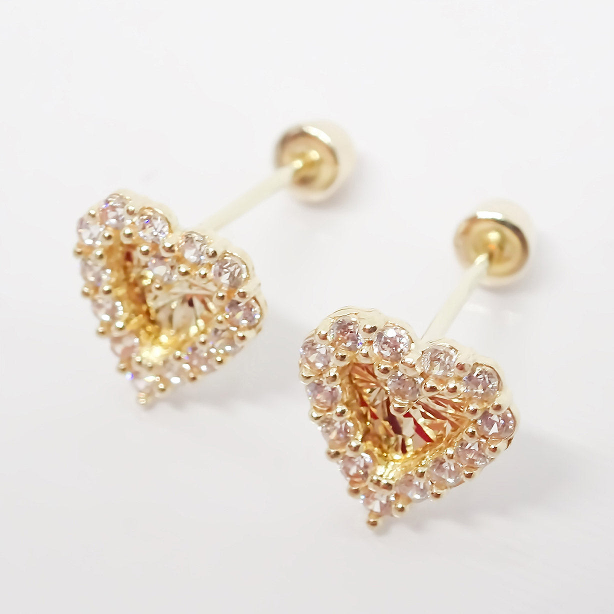 Amor Eterno - Broqueles Corazón Brillo Aretes Oro Sólido 10k