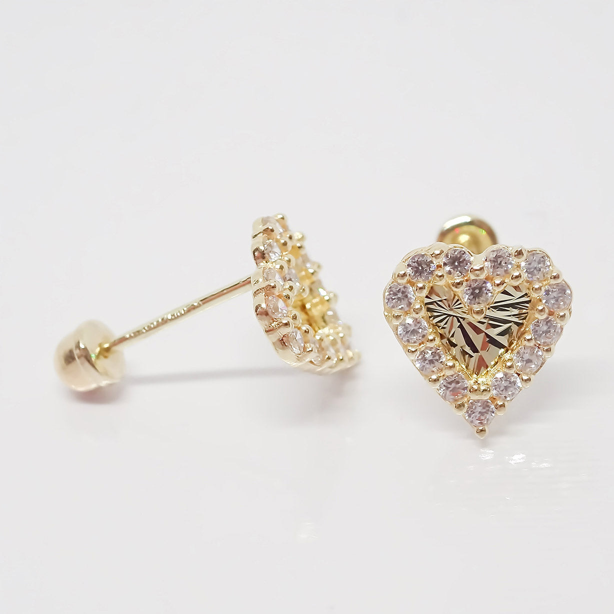 Amor Eterno - Broqueles Corazón Brillo Aretes Oro Sólido 10k